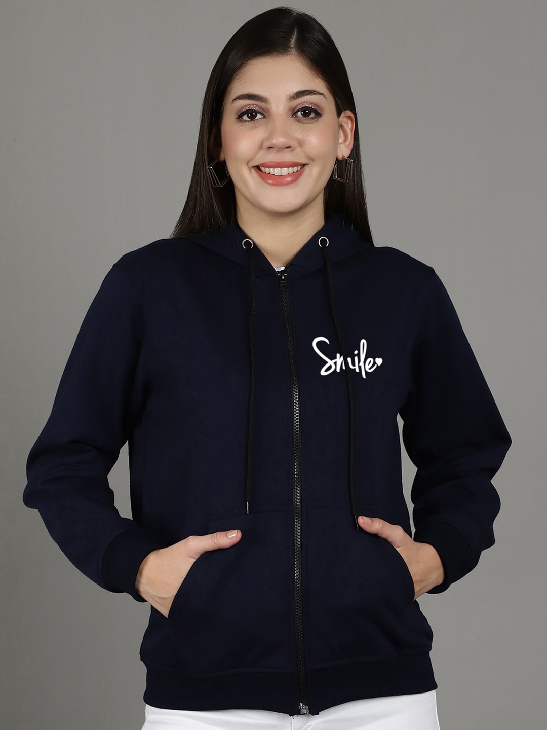 GRACIT Typography Printed Hooded Neck Long Sleeve Fleece Front-Open Sweatshirt, Navy blue
GRACIT Typography Printed Hooded Neck Long Sleeve Fleece Front-Open Sweatshirt, Navy blue