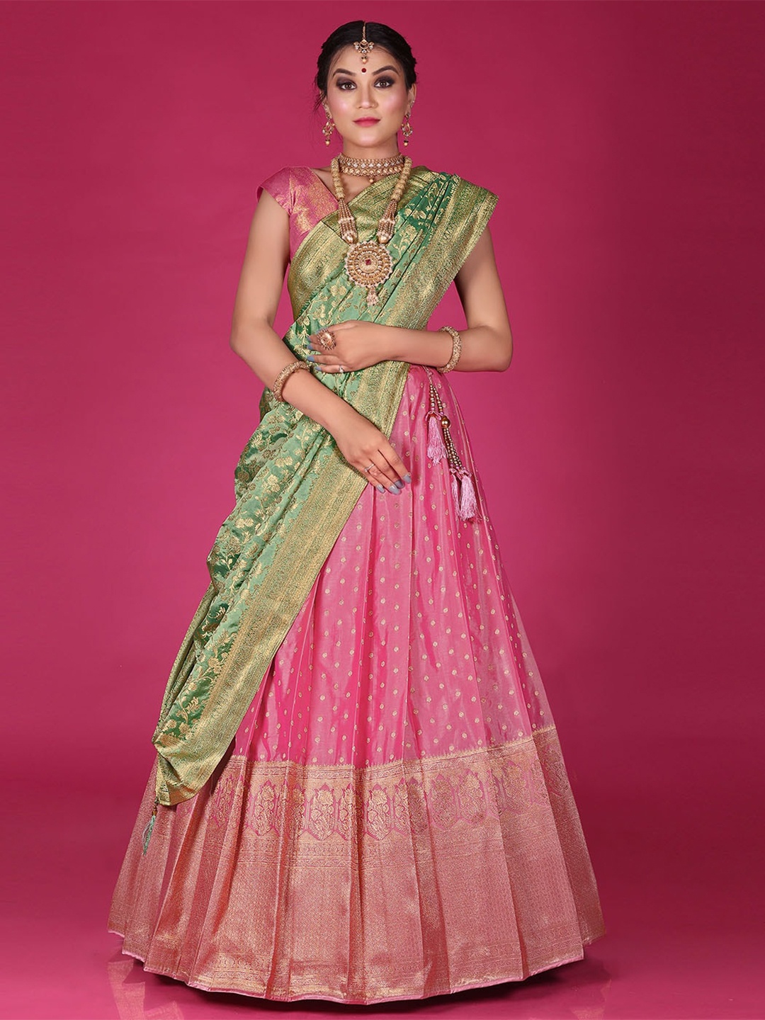 HALFSAREE STUDIO Woven Design Art Silk Semi-Stitched Lehenga & Unstitched Blouse & Dupatta, Pink
HALFSAREE STUDIO Woven Design Art Silk Semi-Stitched Lehenga & Unstitched Blouse & Dupatta, Pink