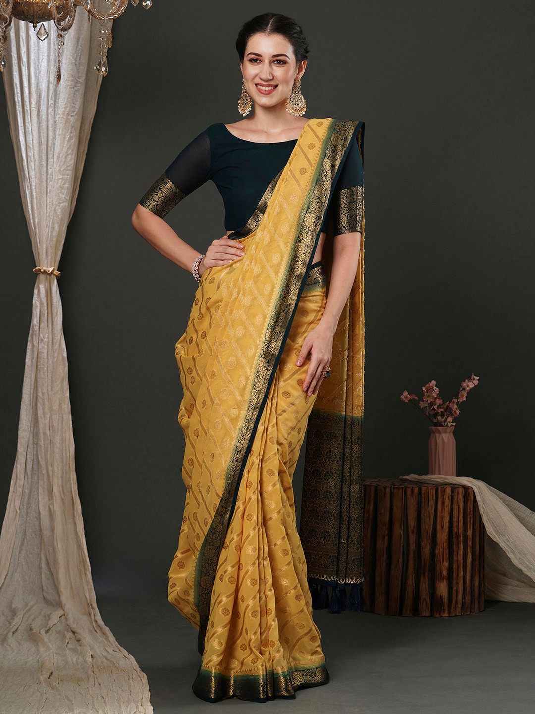 Anouk Ethnic Motifs Woven Design Zari Pure Georgette Kanjeevaram Saree, Yellow
Anouk Ethnic Motifs Woven Design Zari Pure Georgette Kanjeevaram Saree, Yellow