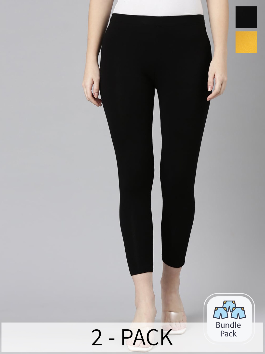 Twin Birds Pack Of 2 Women Solid Skinny Fit High Ankle Cropped Leggings, Yellow
Twin Birds Pack Of 2 Women Solid Skinny Fit High Ankle Cropped Leggings, Yellow