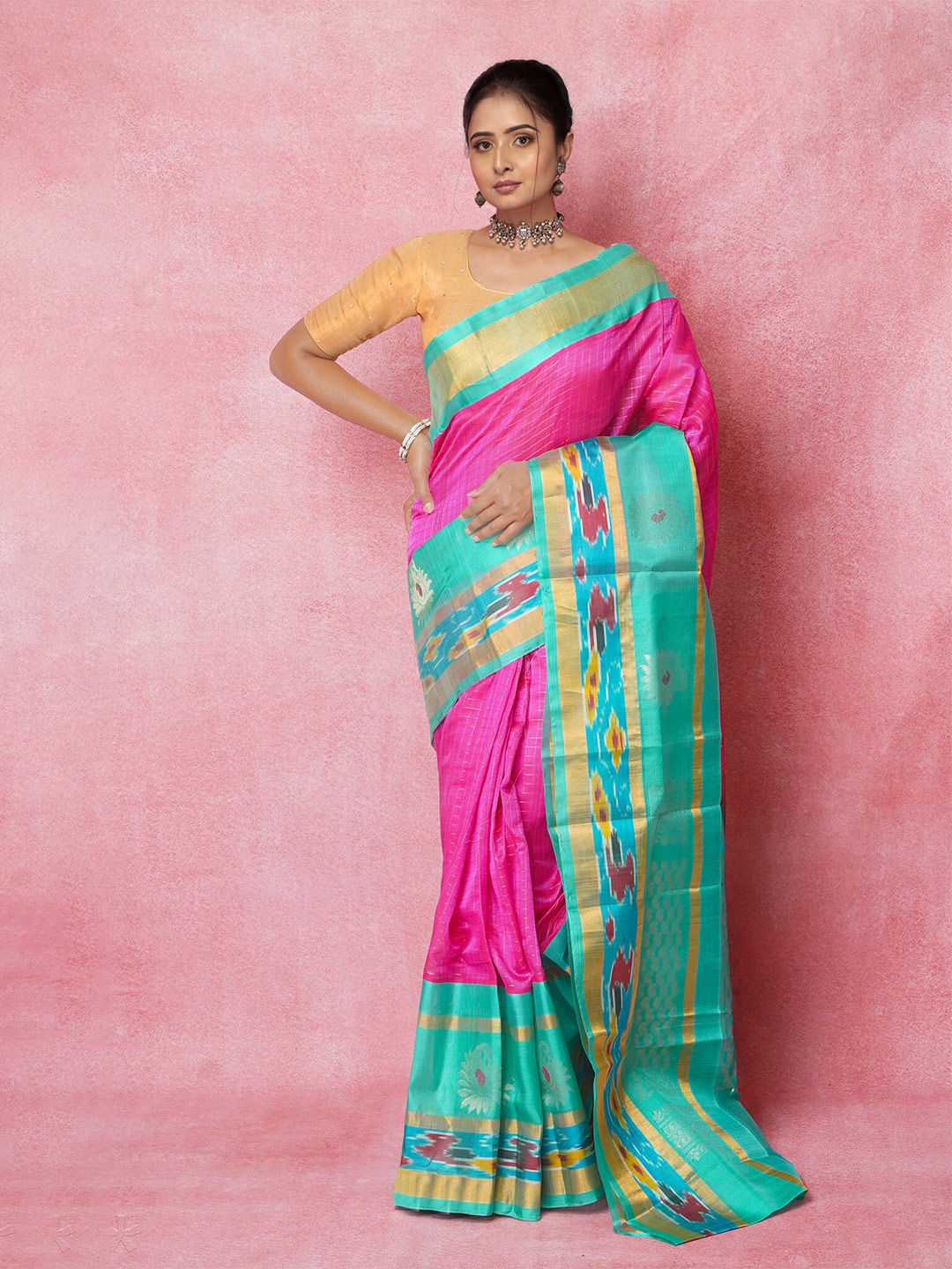 Unnati Silks Checked Woven Design Zari Pure Silk Handloom Kanjeevaram Saree, Pink
Unnati Silks Checked Woven Design Zari Pure Silk Handloom Kanjeevaram Saree, Pink