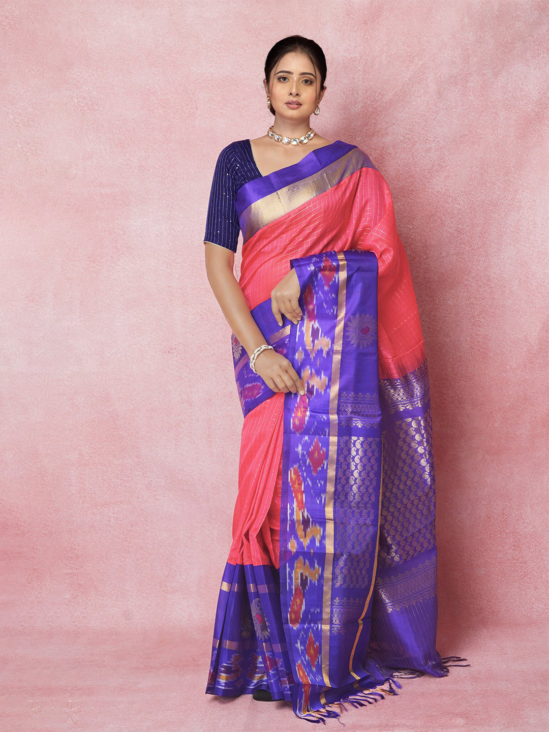 Unnati Silks Checked Woven Design Zari Pure Silk Handloom Kanjeevaram Saree, Peach
Unnati Silks Checked Woven Design Zari Pure Silk Handloom Kanjeevaram Saree, Peach