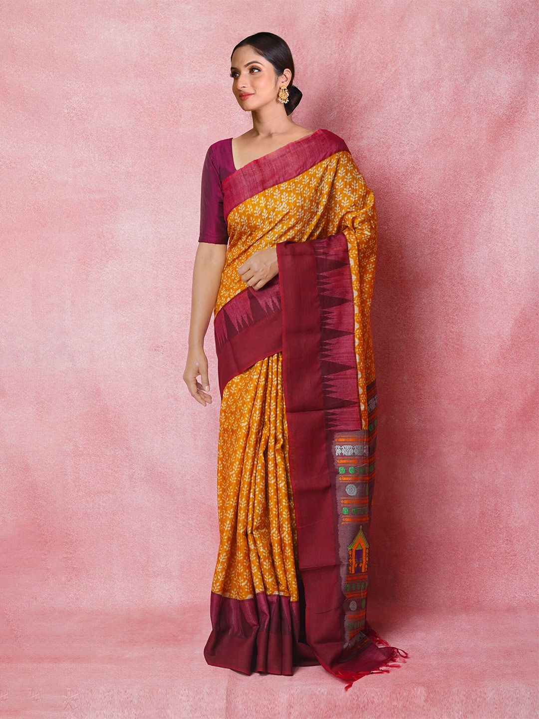 Unnati Silks Ethnic Motifs Printed Pure Silk Handloom Vidarbha Tussar Saree, Yellow
Unnati Silks Ethnic Motifs Printed Pure Silk Handloom Vidarbha Tussar Saree, Yellow