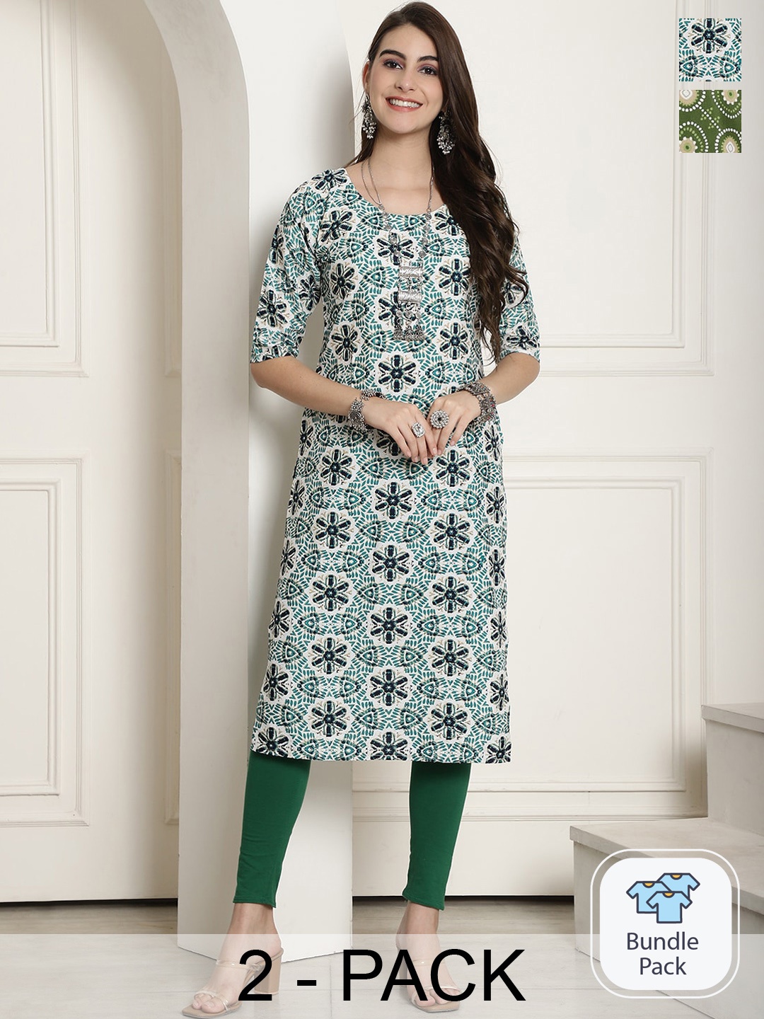 7Threads Selection Of 2 Ethnic Motifs Printed Round Neck Short Sleeves Crepe Straight Kurta, Green
7Threads Selection Of 2 Ethnic Motifs Printed Round Neck Short Sleeves Crepe Straight Kurta, Green