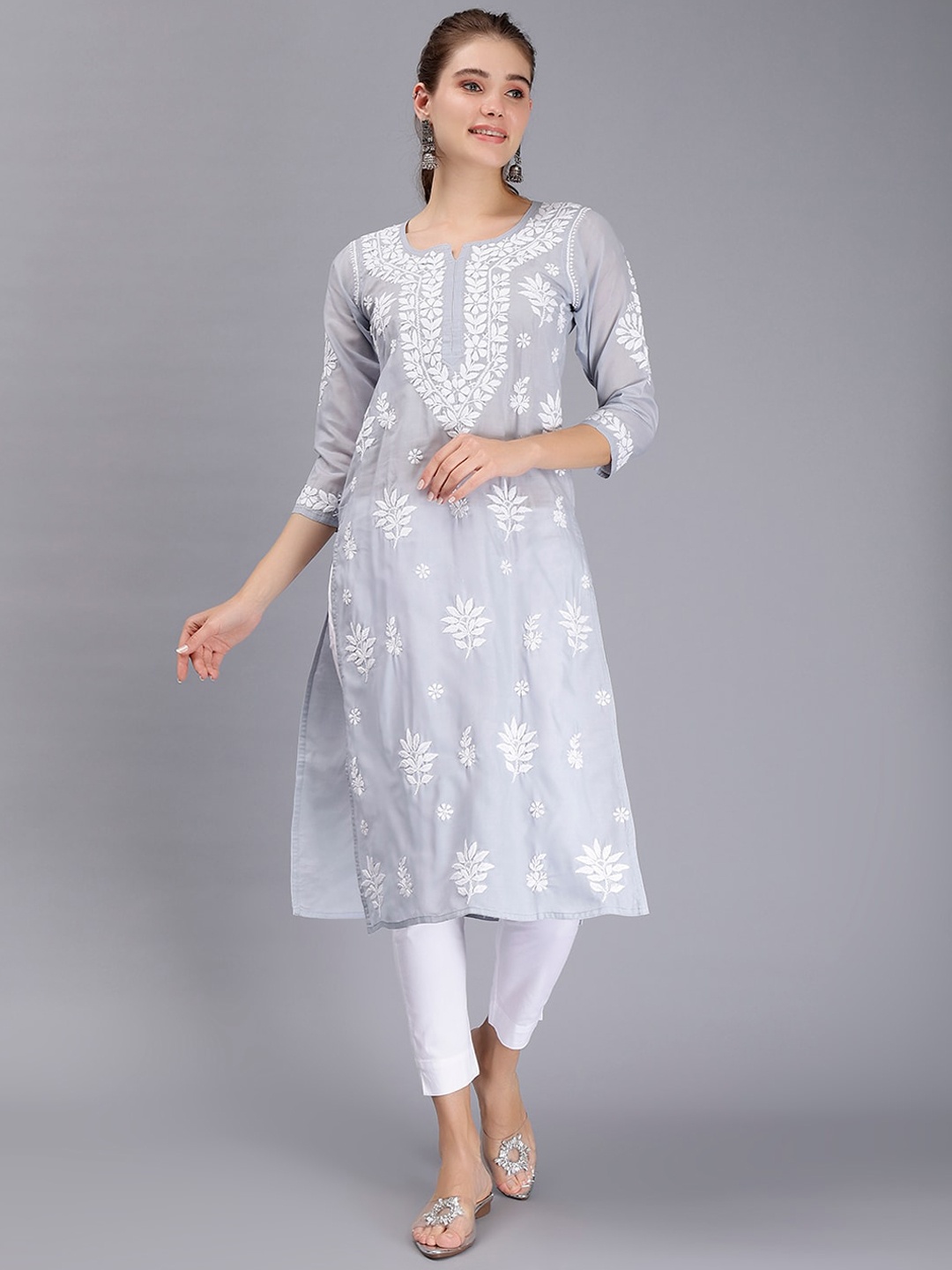 Seva Chikan Ethnic Motifs Embroidered Lucknowi Chikankari Cotton Straight Kurta, Grey
Seva Chikan Ethnic Motifs Embroidered Lucknowi Chikankari Cotton Straight Kurta, Grey