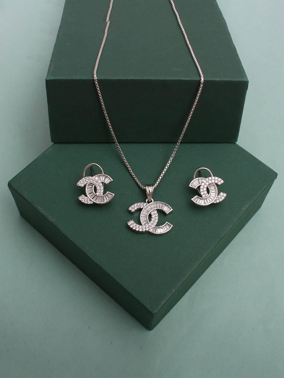 Mirana Rhodium-Plated Cammy Chanel Cluster Cubic Zirconia Studded Necklace & Earrings, Silver
Mirana Rhodium-Plated Cammy Chanel Cluster Cubic Zirconia Studded Necklace & Earrings, Silver