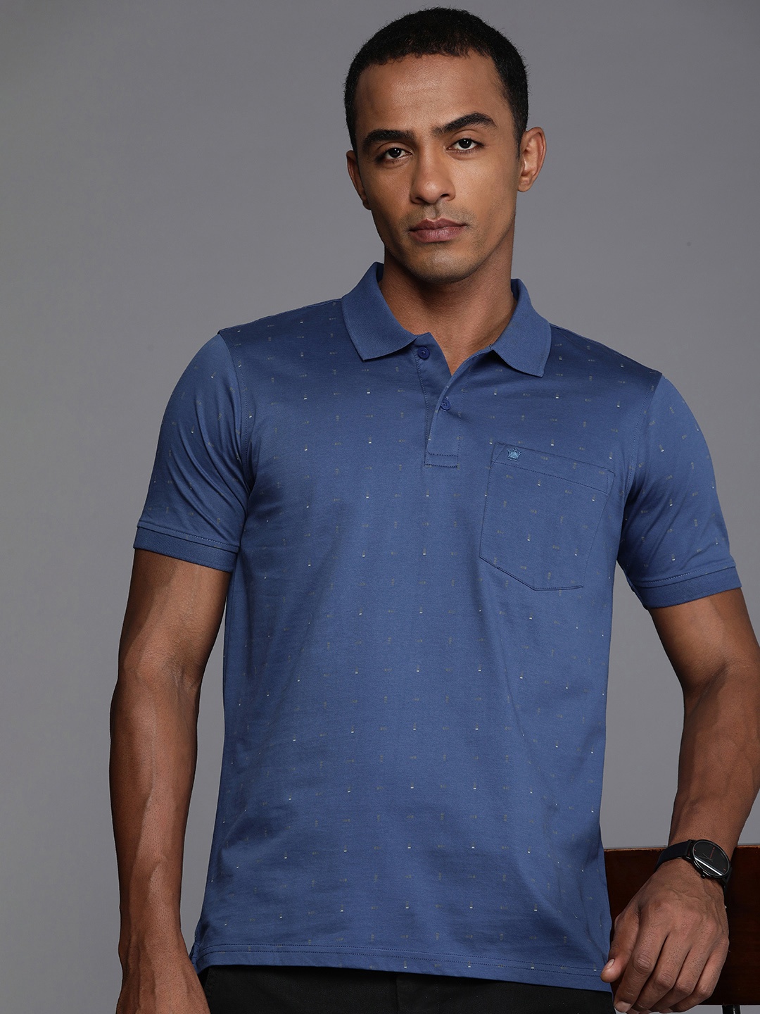 Louis Philippe Geometric Printed Polo Collar Pure Cotton T-shirt With Chest Pocket, Blue
Louis Philippe Geometric Printed Polo Collar Pure Cotton T-shirt With Chest Pocket, Blue
