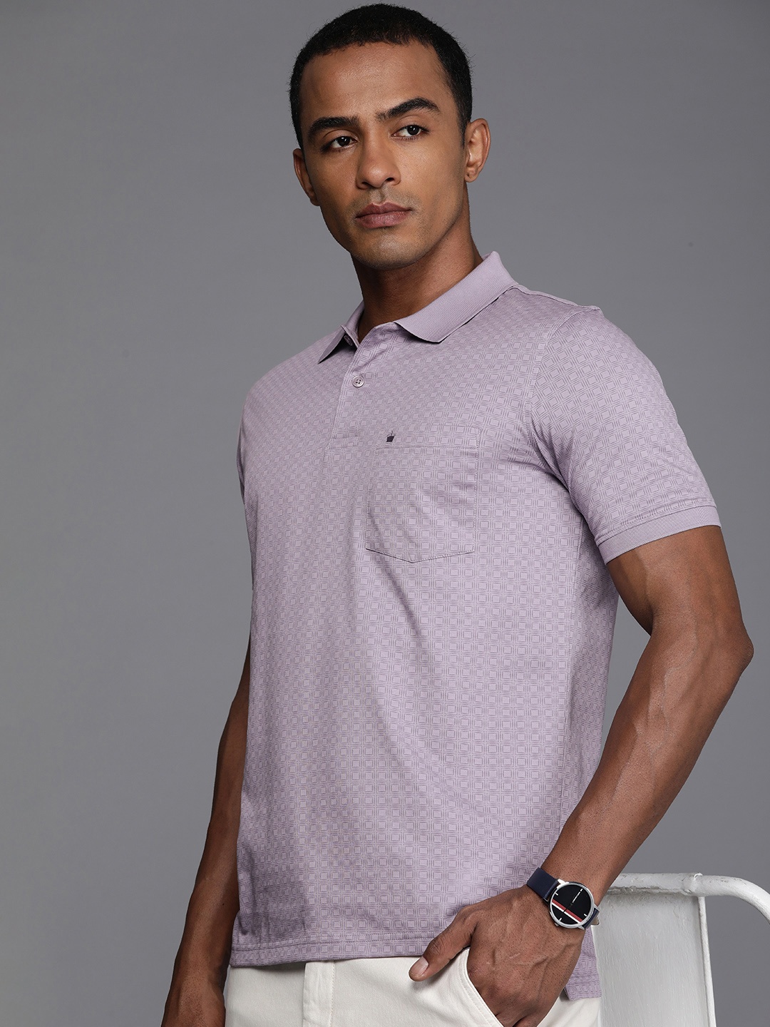 Louis Philippe Geometric Printed Polo Collar Pure Cotton T-shirt With Chest Pocket, Lavender
Louis Philippe Geometric Printed Polo Collar Pure Cotton T-shirt With Chest Pocket, Lavender