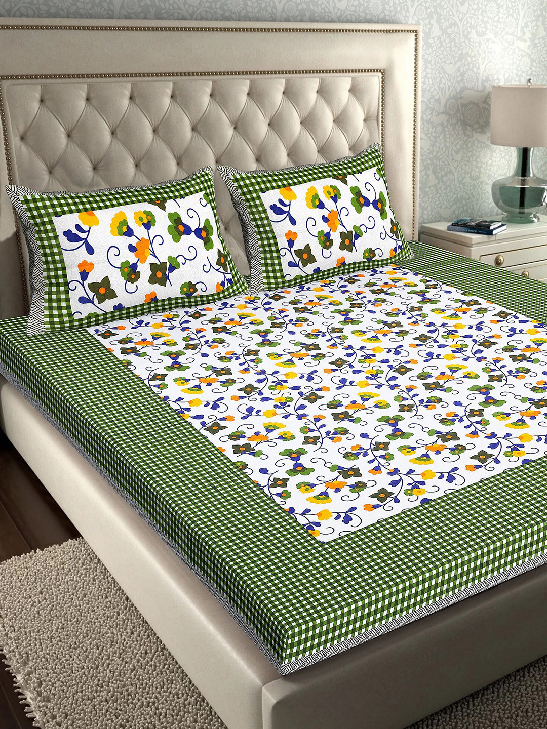 Rajasthanikart Green Floral Cotton 110 TC Queen Bedsheet with 2 Pillow Covers
Rajasthanikart Green Floral Cotton 110 TC Queen Bedsheet with 2 Pillow Covers