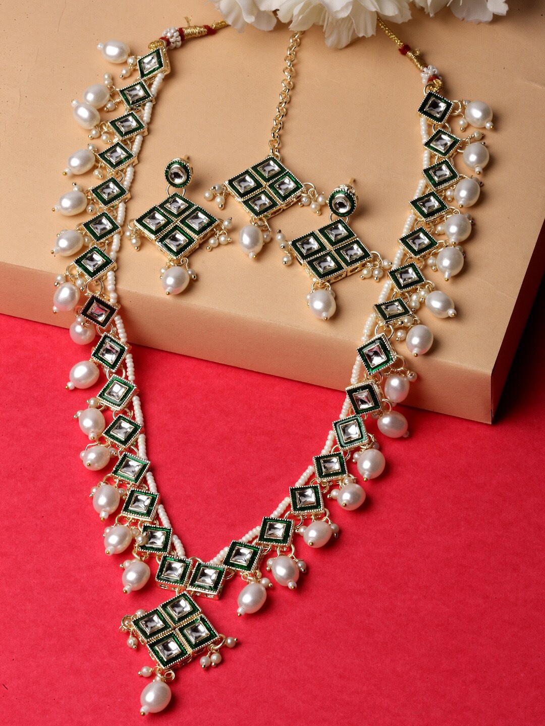 Sukkhi Gold-Plated Kundan-Studded & Beaded Jewellery Set