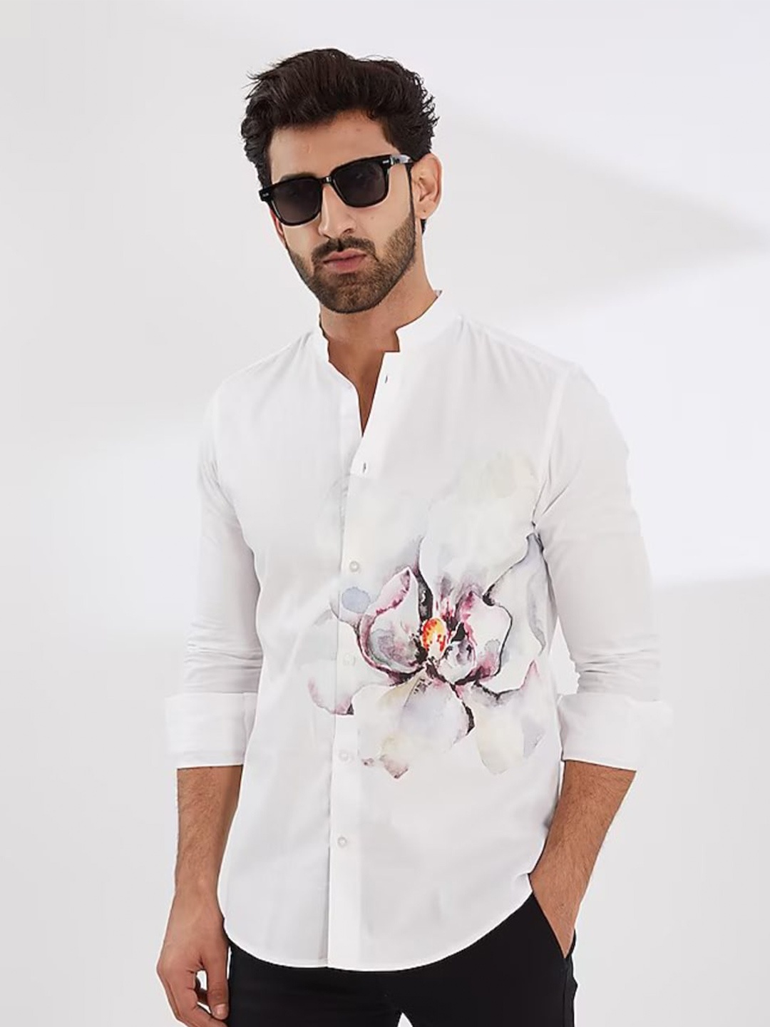 HE SPOKE Smart Tailored Fit Floral Printed Mandarin Collar Pure Cotton Casual Shirt, White
HE SPOKE Smart Tailored Fit Floral Printed Mandarin Collar Pure Cotton Casual Shirt, White