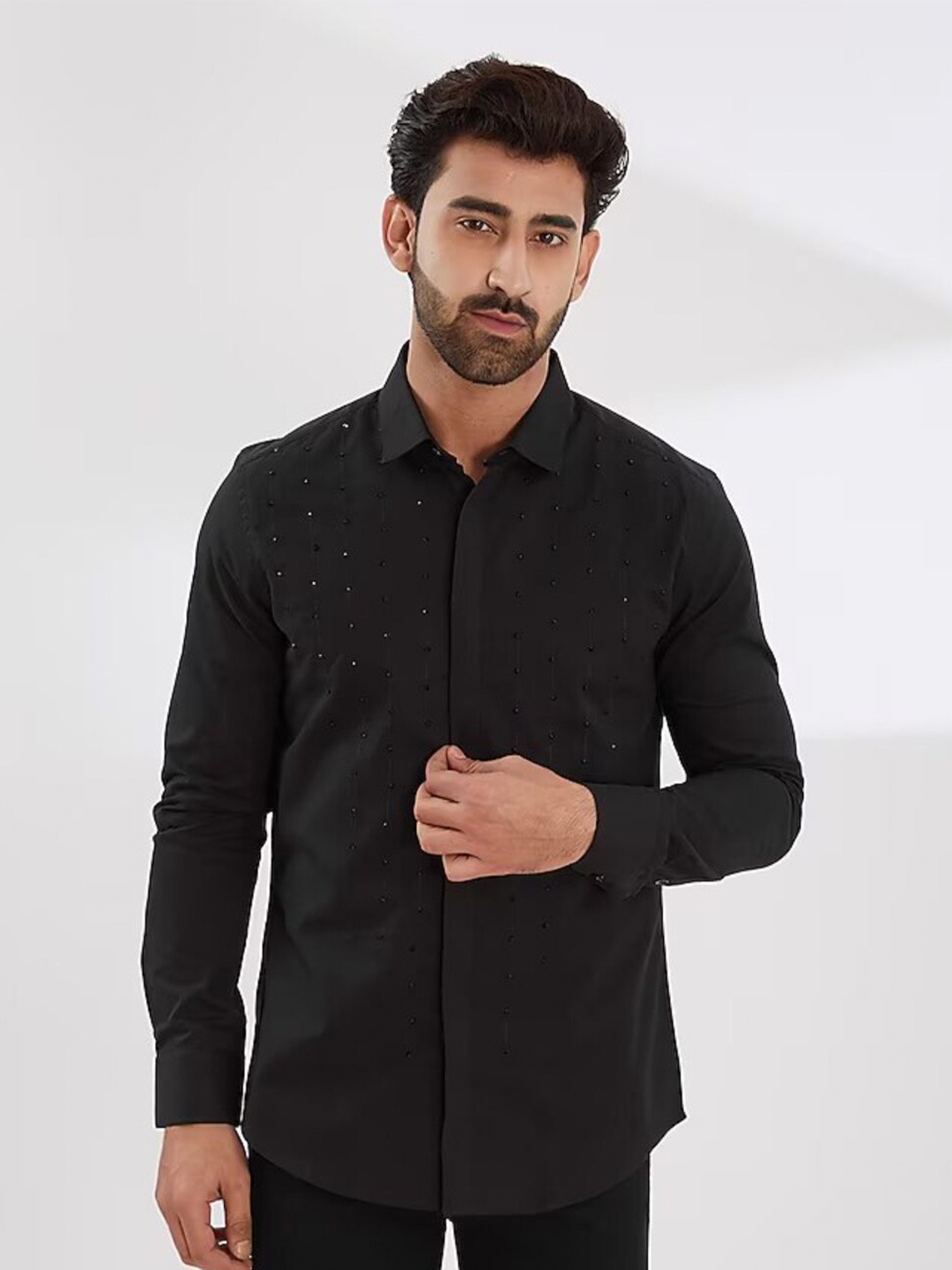HE SPOKE Smart Tailored Fit Embellished Spread Collar Twill Pure Cotton Party Shirt, Black
HE SPOKE Smart Tailored Fit Embellished Spread Collar Twill Pure Cotton Party Shirt, Black