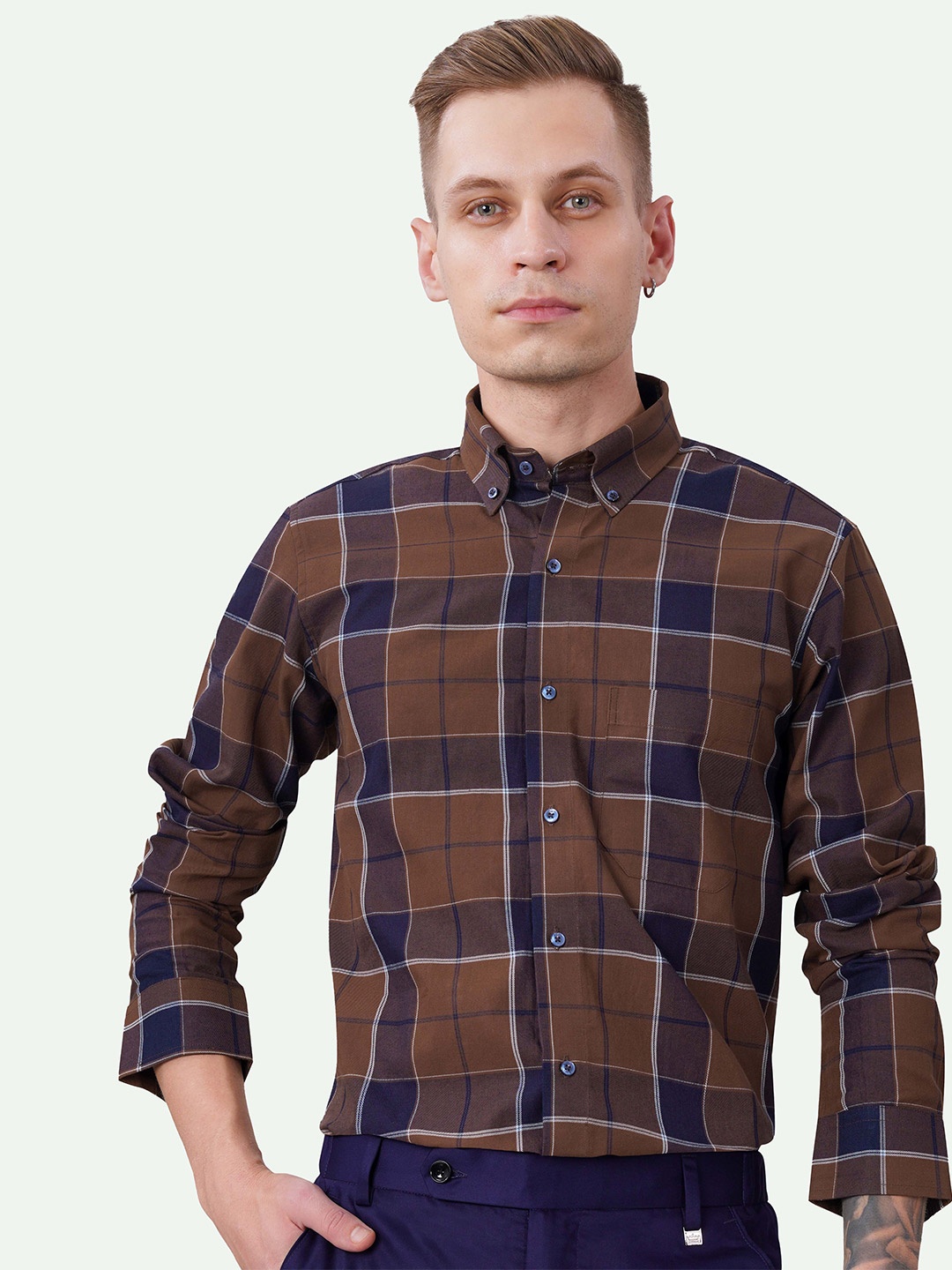 FRENCH CROWN Standard Windowpane Checked Button-Down Collar Cotton Casual Shirt, Brown
FRENCH CROWN Standard Windowpane Checked Button-Down Collar Cotton Casual Shirt, Brown