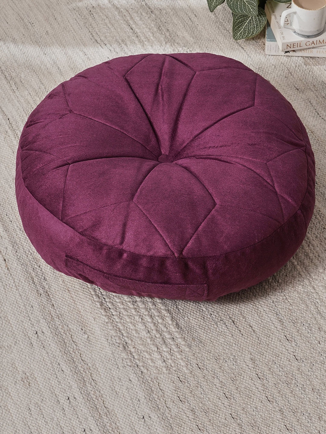 Home Centre Purple Solid Corsica Kinsley Round Floor Cushion