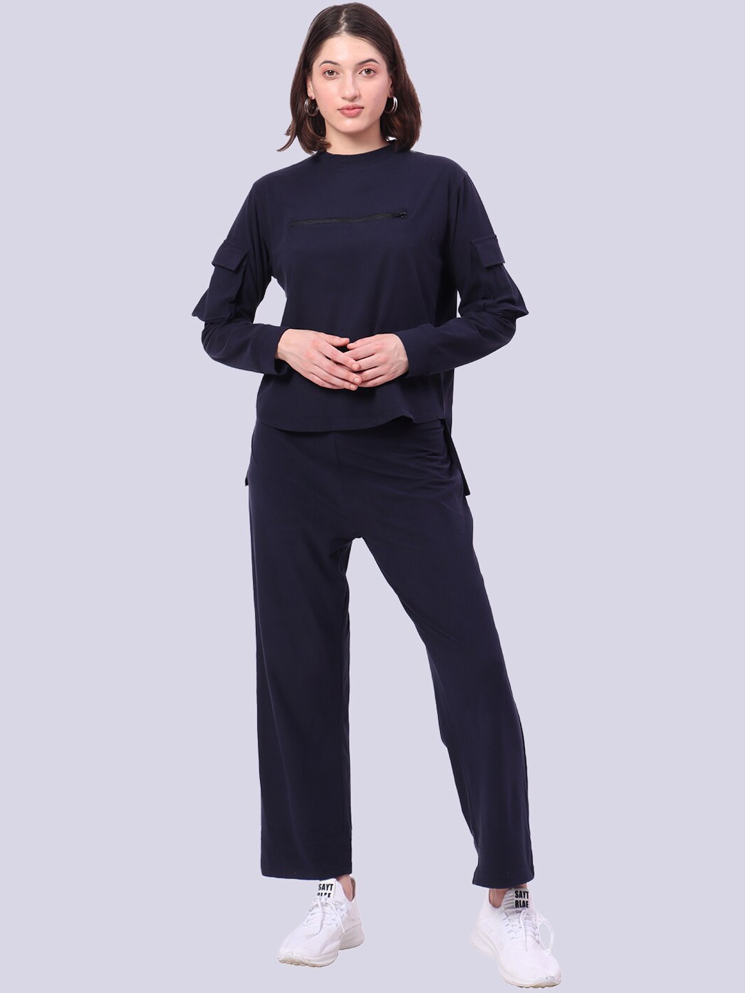 ZERAC High Neck Top & Trousers Co-Ords, Navy blue