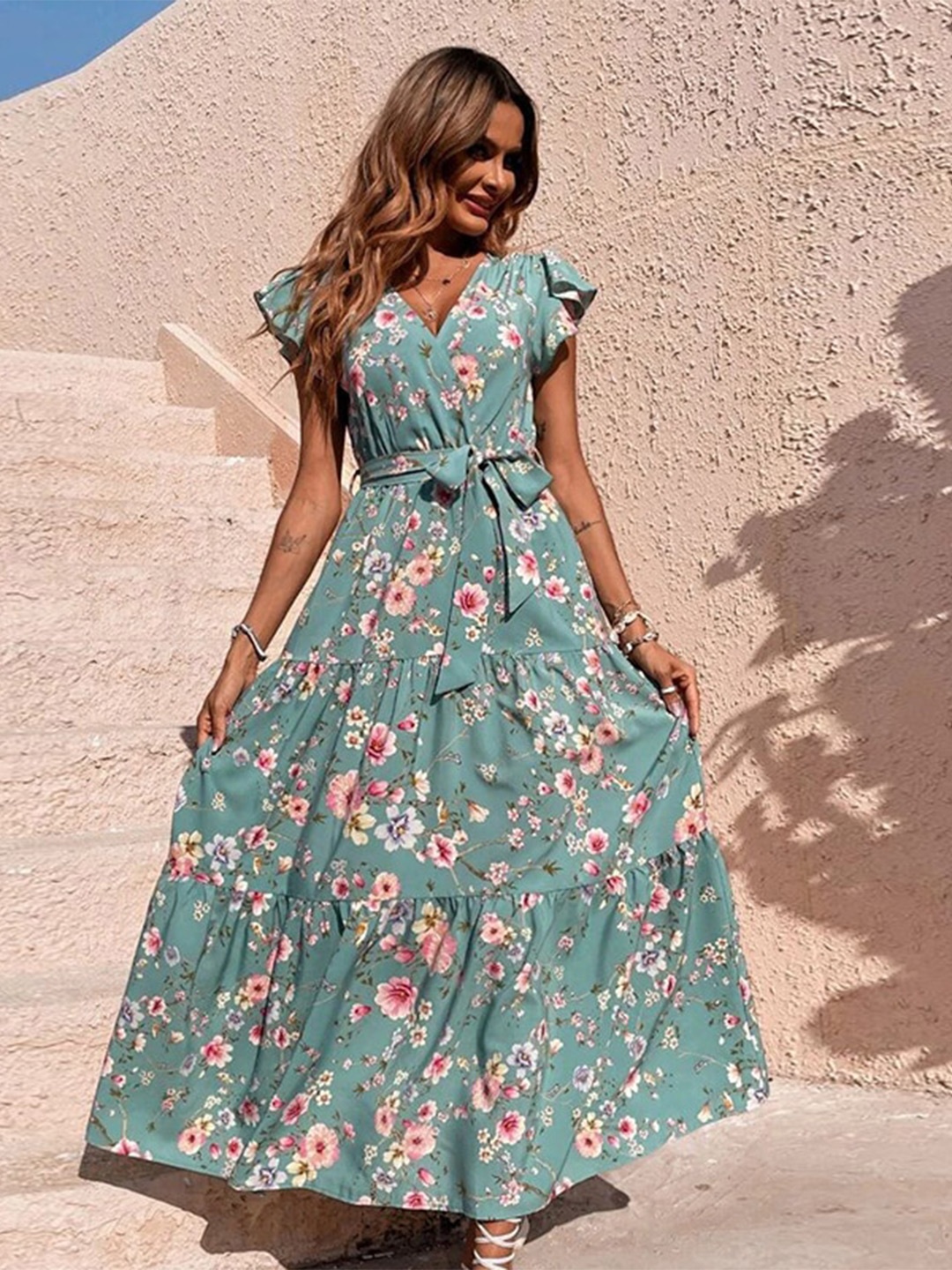StyleCast Sea Green Floral Printed Flutter Sleeve Tiered Fit and Flare Maxi Dress
StyleCast Sea Green Floral Printed Flutter Sleeve Tiered Fit and Flare Maxi Dress