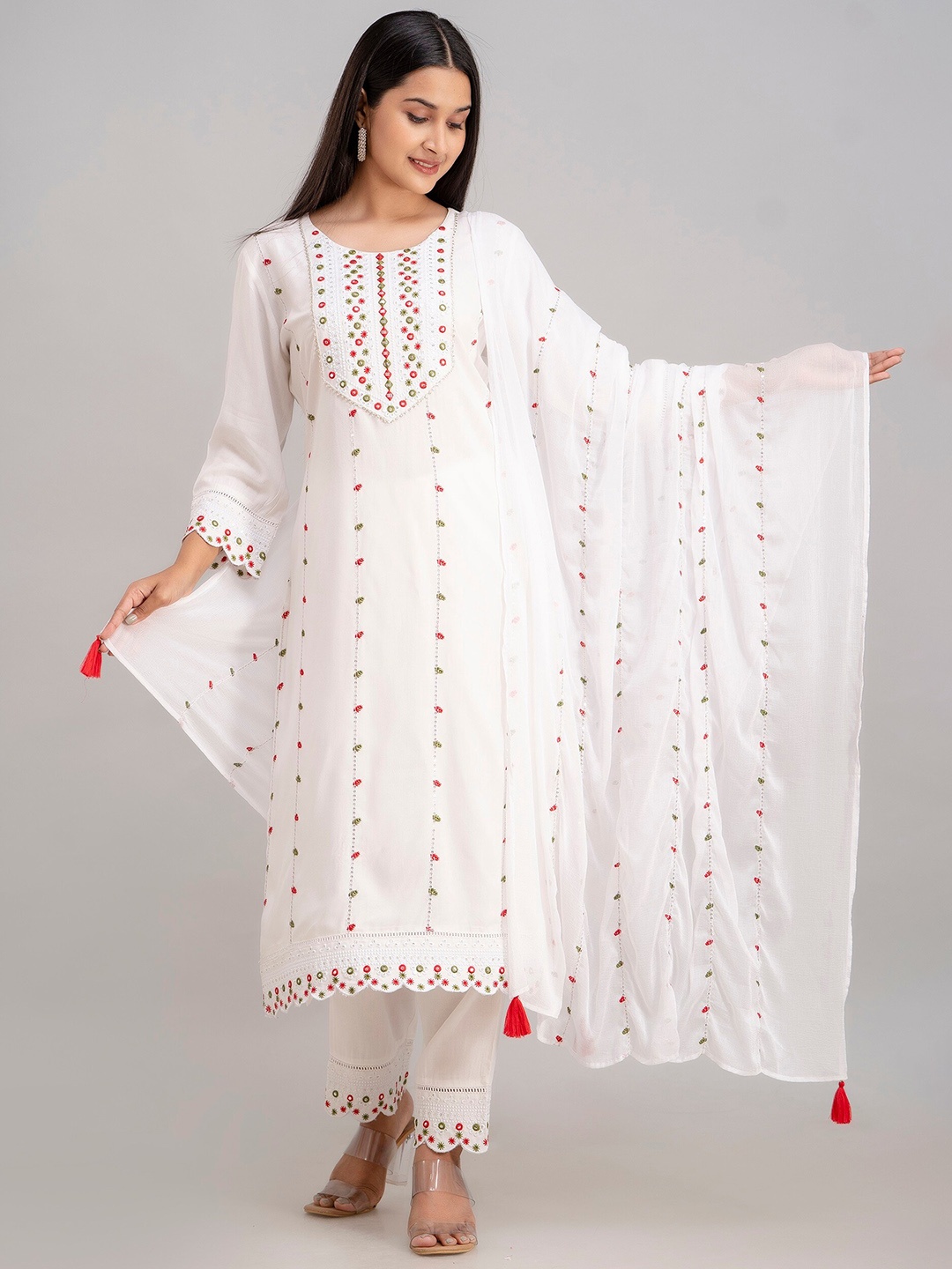 Charu Embroidered Ethnic Motifs Mirror Work Regular Kurta With Trousers & Dupatta, White
Charu Embroidered Ethnic Motifs Mirror Work Regular Kurta With Trousers & Dupatta, White