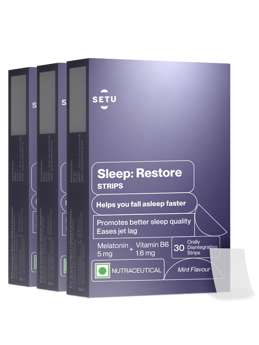 Setu Pack of 3 Sleep Restore Melatonin 30 Orally Dissolving Strips 5mg - Mint, Lavender
Setu Pack of 3 Sleep Restore Melatonin 30 Orally Dissolving Strips 5mg - Mint, Lavender
