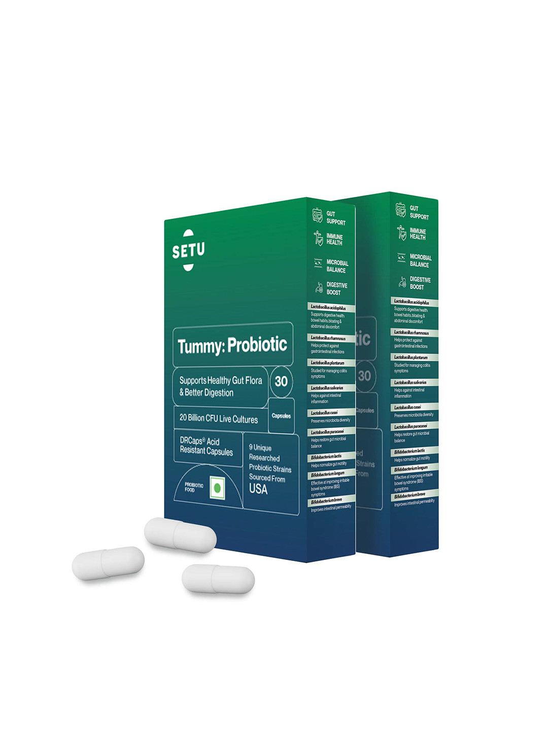 SETU Pack Of 2 Tummy Probiotic 30 Capsules for Immunity, Nutrient Absorption & Gut Health, Green
SETU Pack Of 2 Tummy Probiotic 30 Capsules for Immunity, Nutrient Absorption & Gut Health, Green