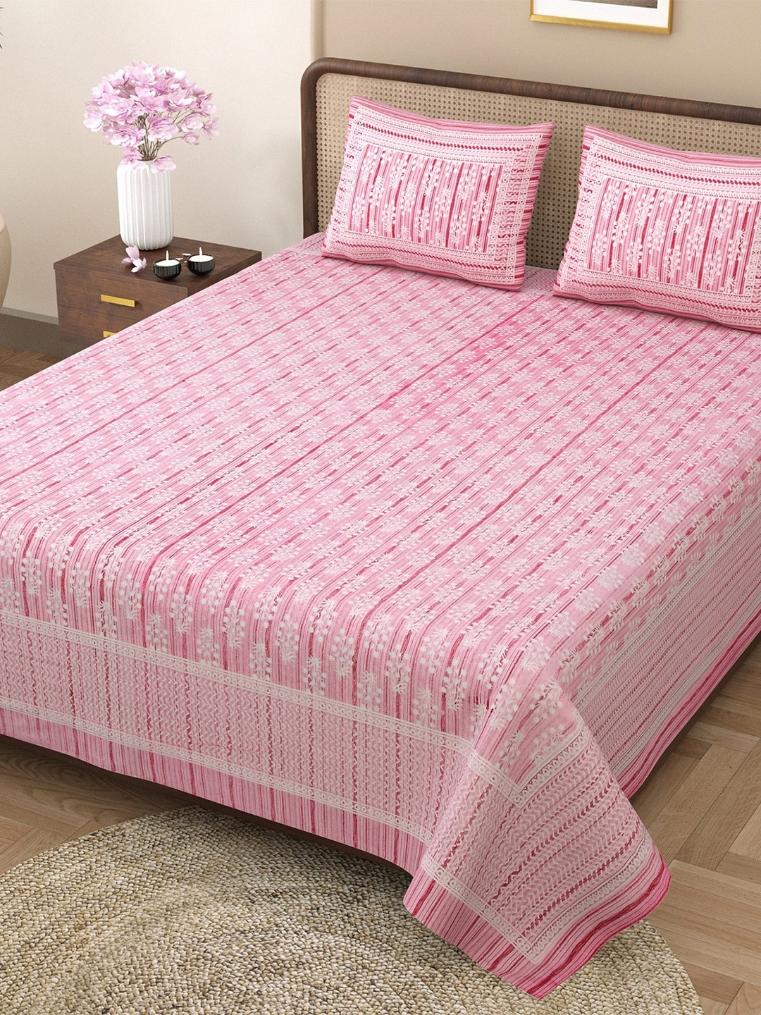 Rajasthanikart Pink Ethnic Motifs Pure Cotton 144 TC King Bedsheet with 2 Pillow Covers
Rajasthanikart Pink Ethnic Motifs Pure Cotton 144 TC King Bedsheet with 2 Pillow Covers