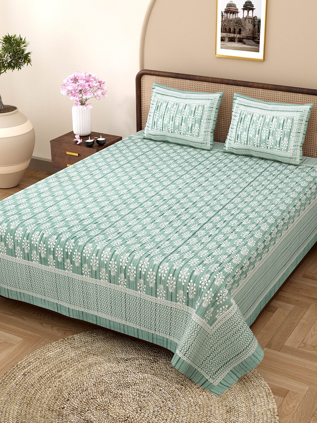 Rajasthanikart Green Ethnic Motifs Pure Cotton 144 TC King Bedsheet with 2 Pillow Covers
Rajasthanikart Green Ethnic Motifs Pure Cotton 144 TC King Bedsheet with 2 Pillow Covers