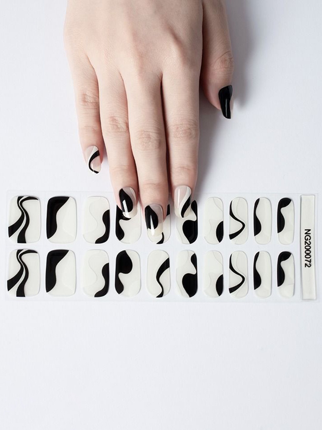 FEELHIGH 20Pcs Semi Cured Gel Nail Polish Strips - Black & White NG200072