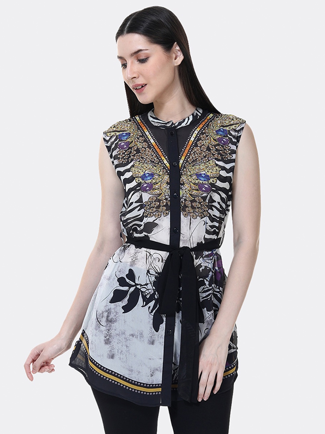 TSM Abstract Printed Mandarin Collar Embellished & Tie Up Bohemian Tunic, Black
TSM Abstract Printed Mandarin Collar Embellished & Tie Up Bohemian Tunic, Black