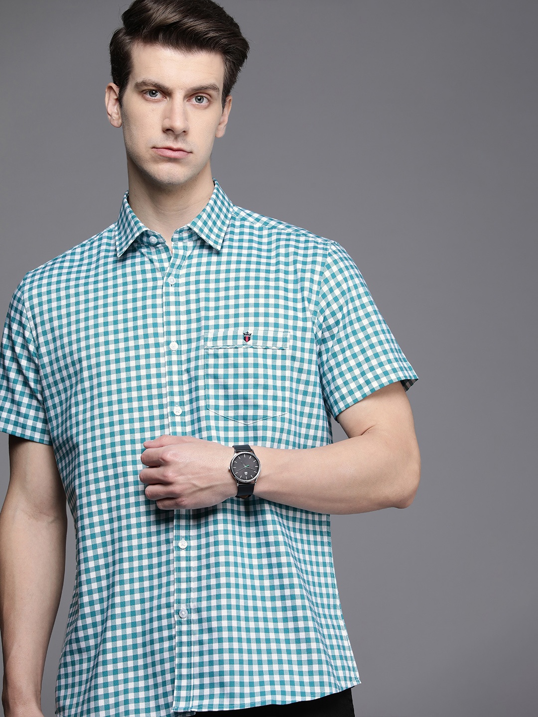 Louis Philippe Sport Pure Cotton Slim Fit Gingham Checked Casual Shirt, Teal
Louis Philippe Sport Pure Cotton Slim Fit Gingham Checked Casual Shirt, Teal