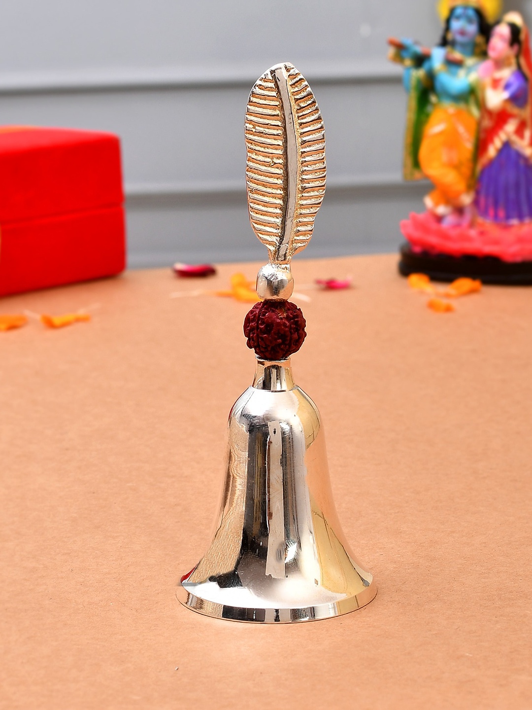 COOPTIC Grey Metal Rudraksh Bell for Mandir Pooja, Silver