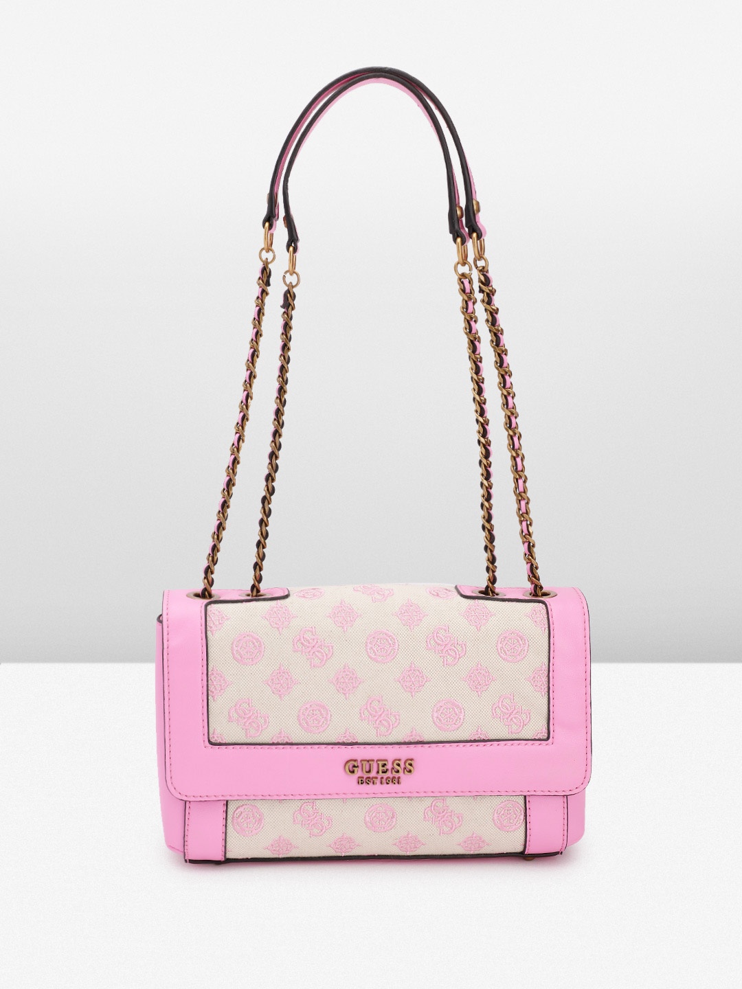 GUESS Brand Logo Embroidered Structured Shoulder Bag, Cream