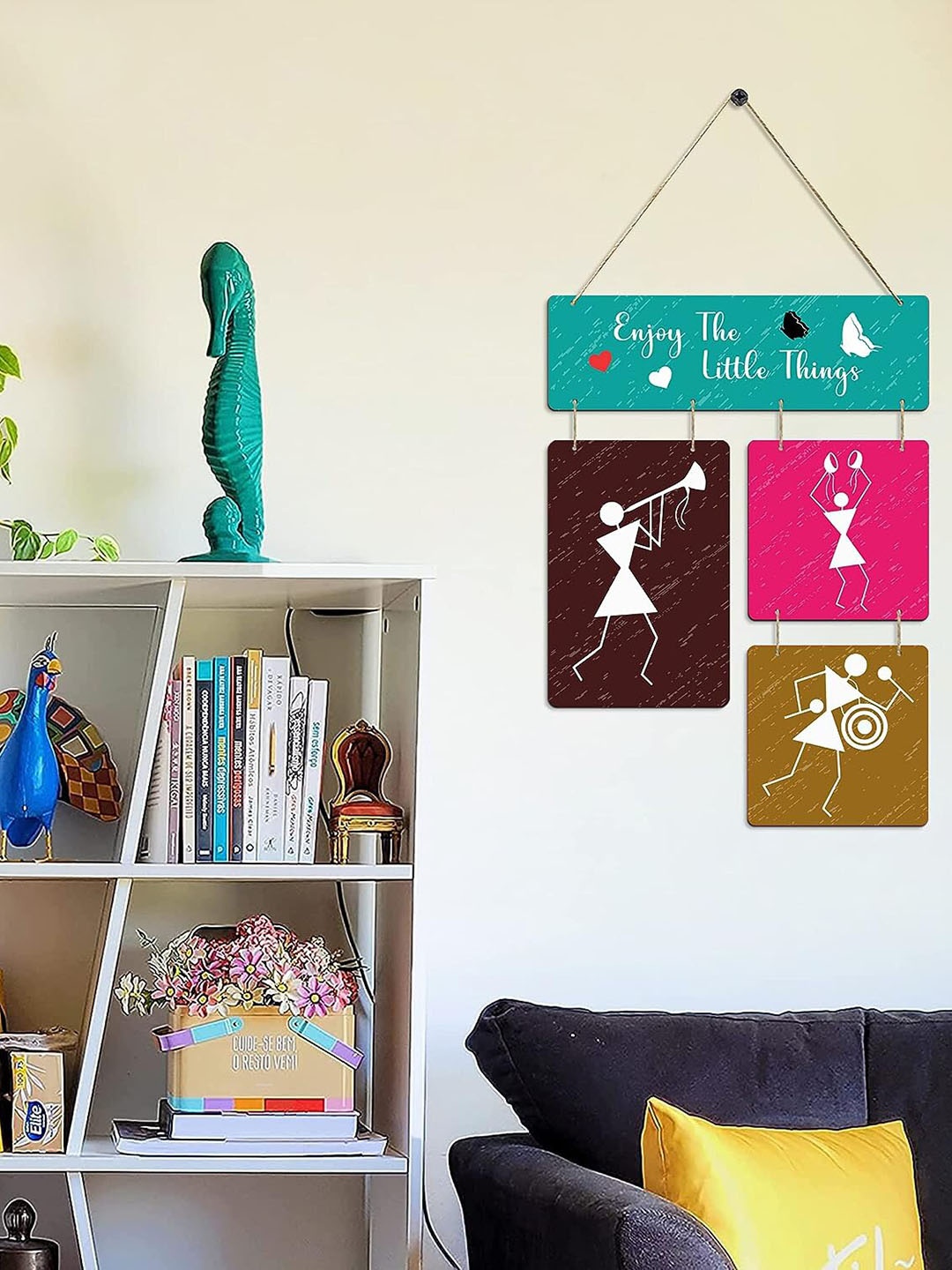 Kastner Blue & Pink Printed Wooden Decorative Wall Hanging, Green