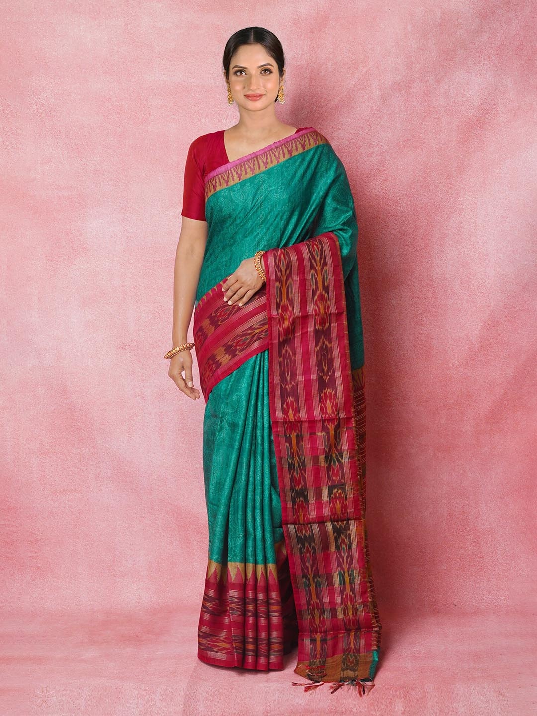 Unnati Silks Ethnic Motifs Hand Block Printed Pure Silk Handloom Tussar Saree, Green
Unnati Silks Ethnic Motifs Hand Block Printed Pure Silk Handloom Tussar Saree, Green