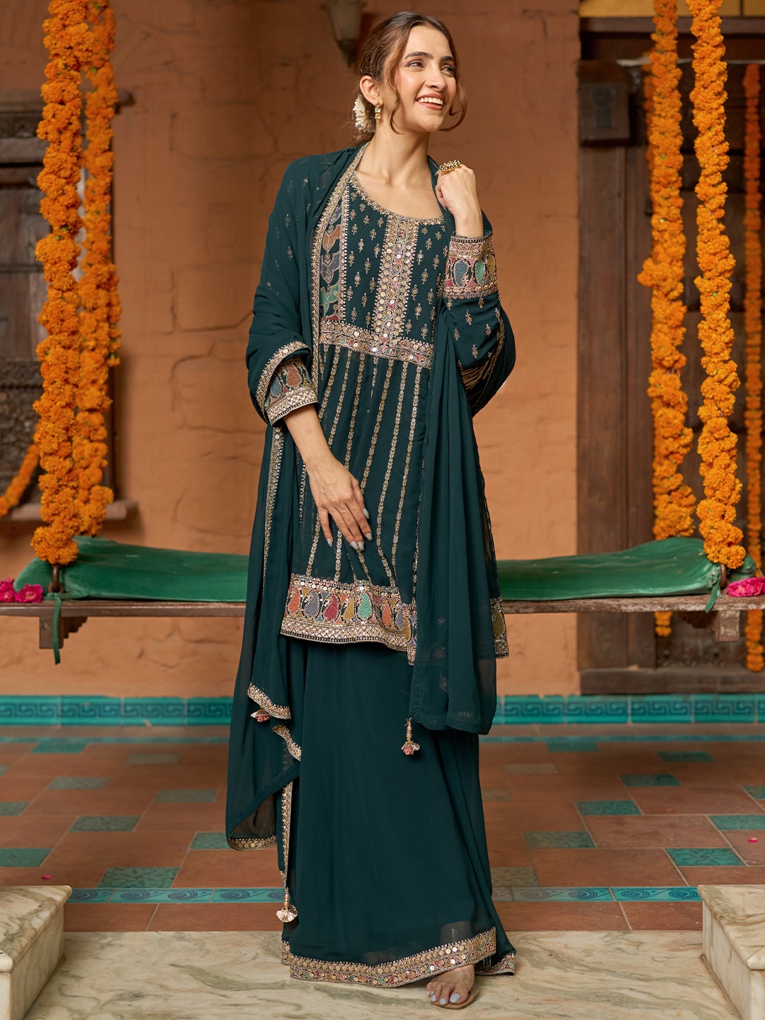 Libas Art Women Floral Embroidered Panelled Sequinned Kurta with Palazzos & With Dupatta, Green
Libas Art Women Floral Embroidered Panelled Sequinned Kurta with Palazzos & With Dupatta, Green
