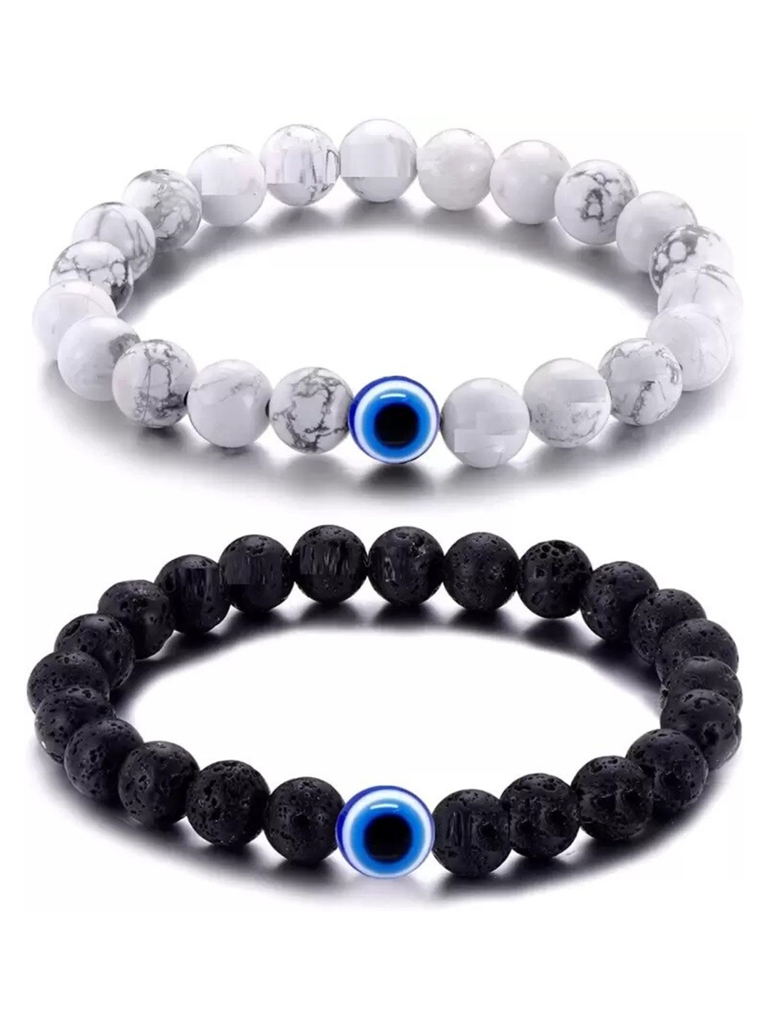 MEENAZ Unisex Set Of 2 Leather Silver-Plated Evil Eye Elasticated Couple Bracelets, Black
MEENAZ Unisex Set Of 2 Leather Silver-Plated Evil Eye Elasticated Couple Bracelets, Black