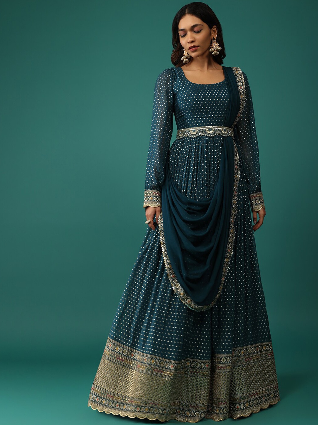 KALKI Fashion Embellished Sequined Detail Maxi Ethnic Dress With Dupatta, Teal
KALKI Fashion Embellished Sequined Detail Maxi Ethnic Dress With Dupatta, Teal