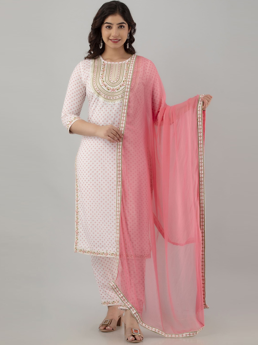 KALINI Ethnic Motifs Printed Regular Thread Work Kurta With Trousers & Dupatta, White
KALINI Ethnic Motifs Printed Regular Thread Work Kurta With Trousers & Dupatta, White