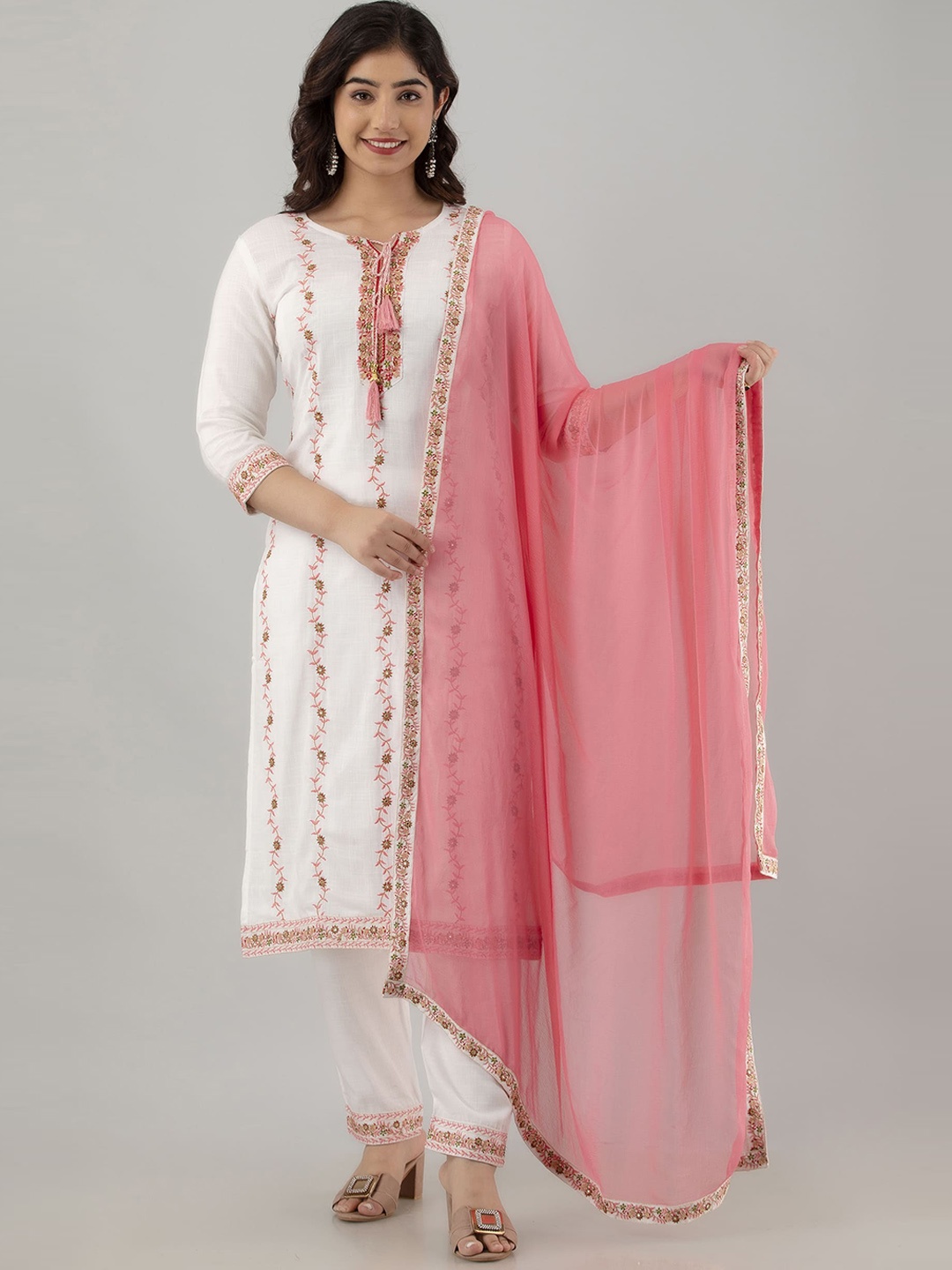 KALINI Ethnic Motifs Embroidered Thread Work Detail Straight Kurta & Trouser With Dupatta, White
KALINI Ethnic Motifs Embroidered Thread Work Detail Straight Kurta & Trouser With Dupatta, White