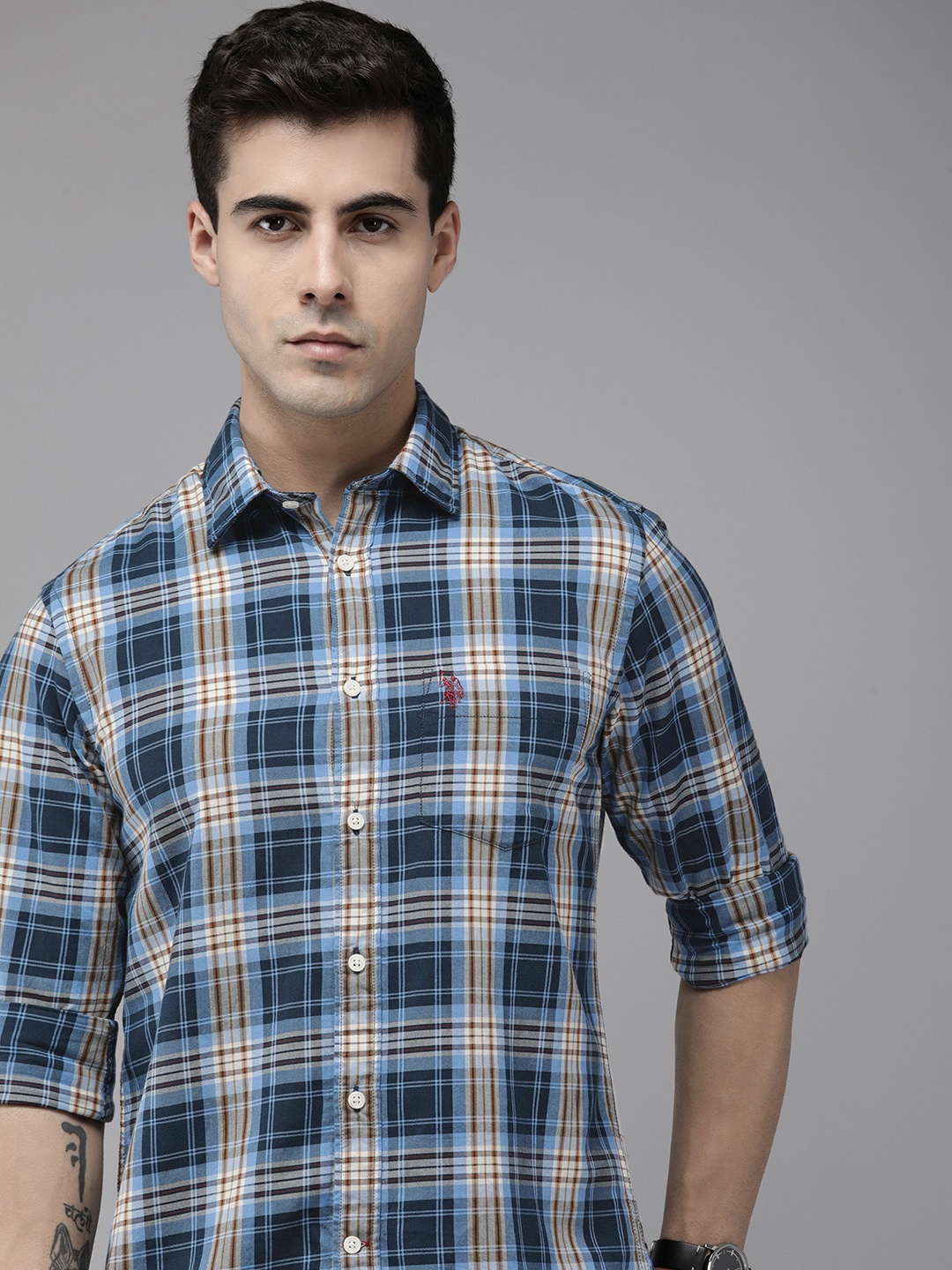 U.S. Polo Assn. Men Tailored Fit Tartan Checked Pure Cotton Casual Shirt, Navy blue
U.S. Polo Assn. Men Tailored Fit Tartan Checked Pure Cotton Casual Shirt, Navy blue
