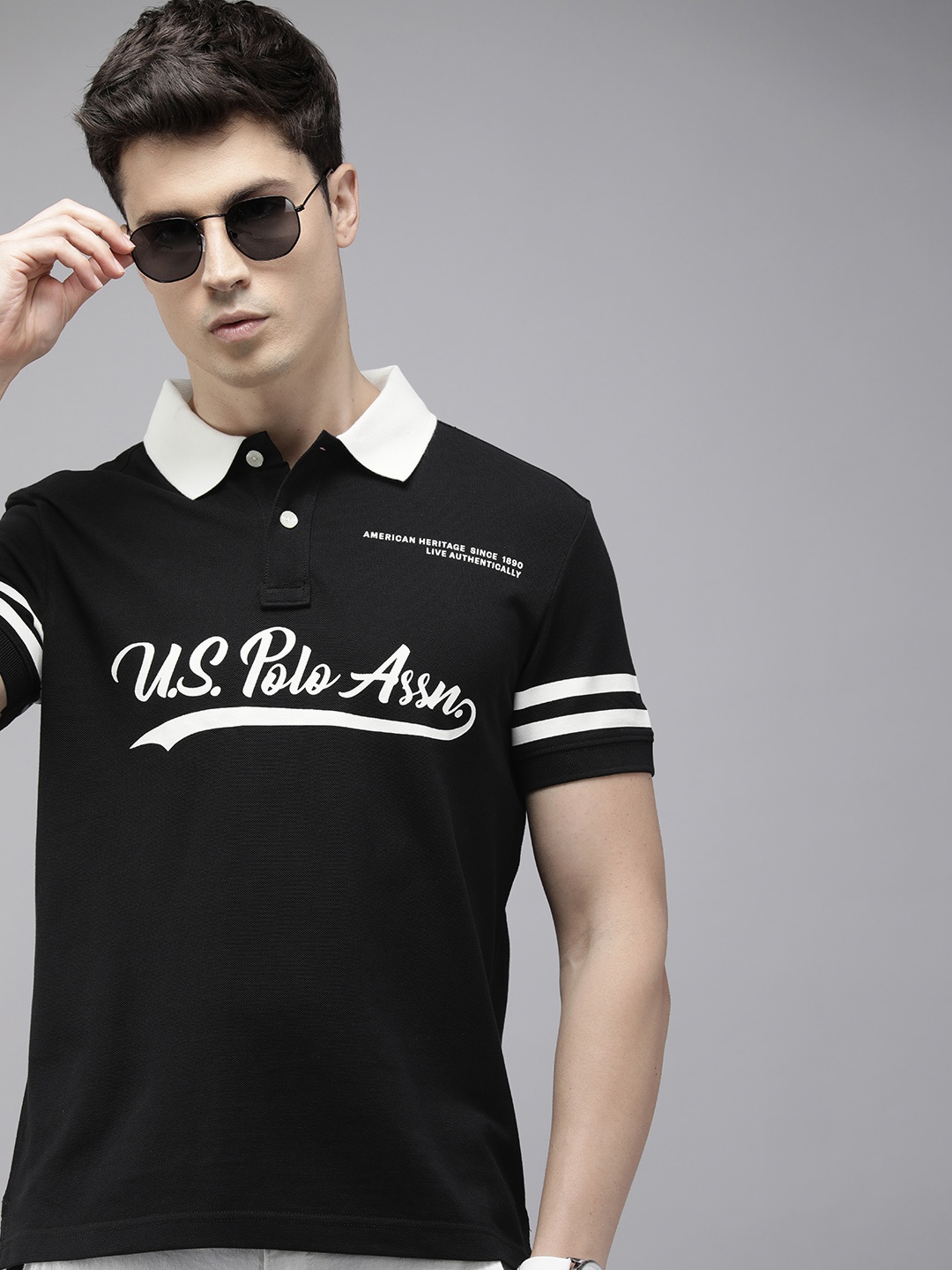 U.S. Polo Assn. Denim Co. Men Brand Logo Printed Polo Collar Pure Cotton Slim Fit T-shirt, Black
U.S. Polo Assn. Denim Co. Men Brand Logo Printed Polo Collar Pure Cotton Slim Fit T-shirt, Black