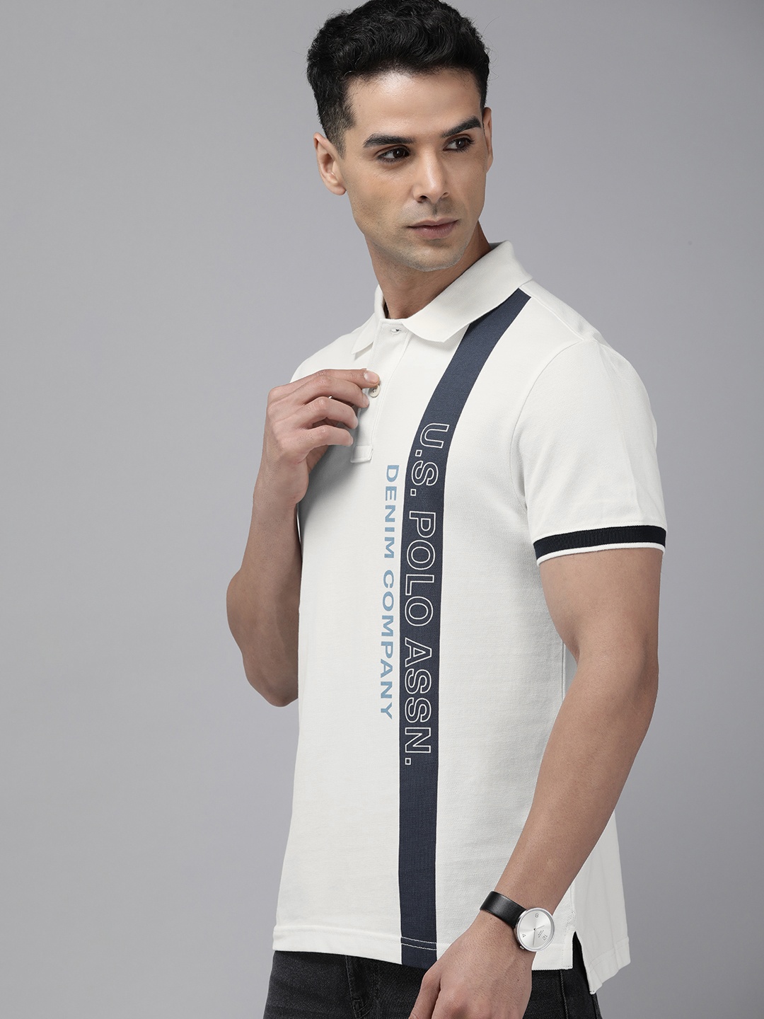 U.S. Polo Assn. Denim Co. Men Brand Logo Printed Polo Collar Pure Cotton Slim Fit T-shirt, White
U.S. Polo Assn. Denim Co. Men Brand Logo Printed Polo Collar Pure Cotton Slim Fit T-shirt, White