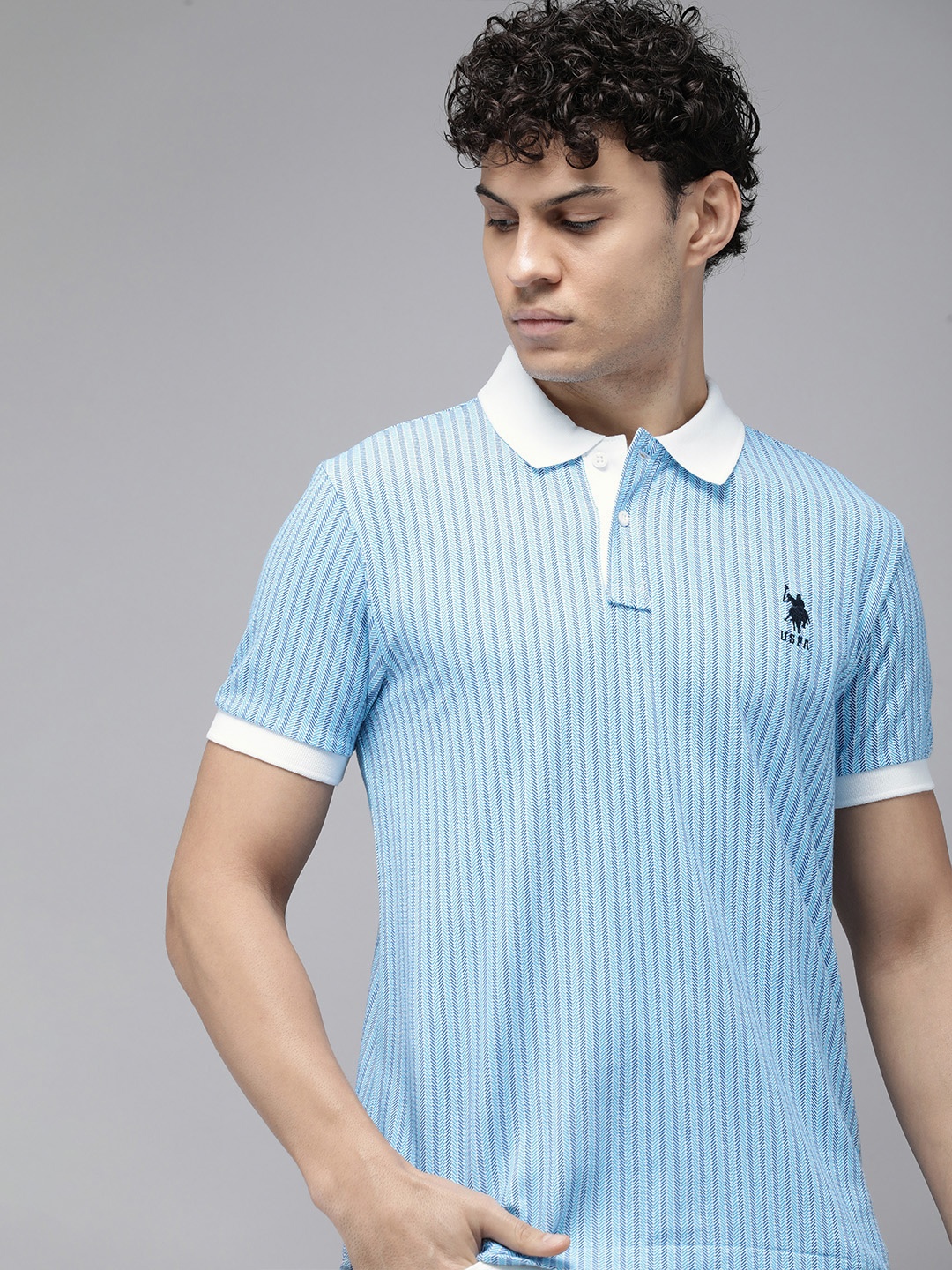 U.S. Polo Assn. Geometric Embroidered Polo Collar Pure Cotton Slim Fit T-shirt, Blue
U.S. Polo Assn. Geometric Embroidered Polo Collar Pure Cotton Slim Fit T-shirt, Blue