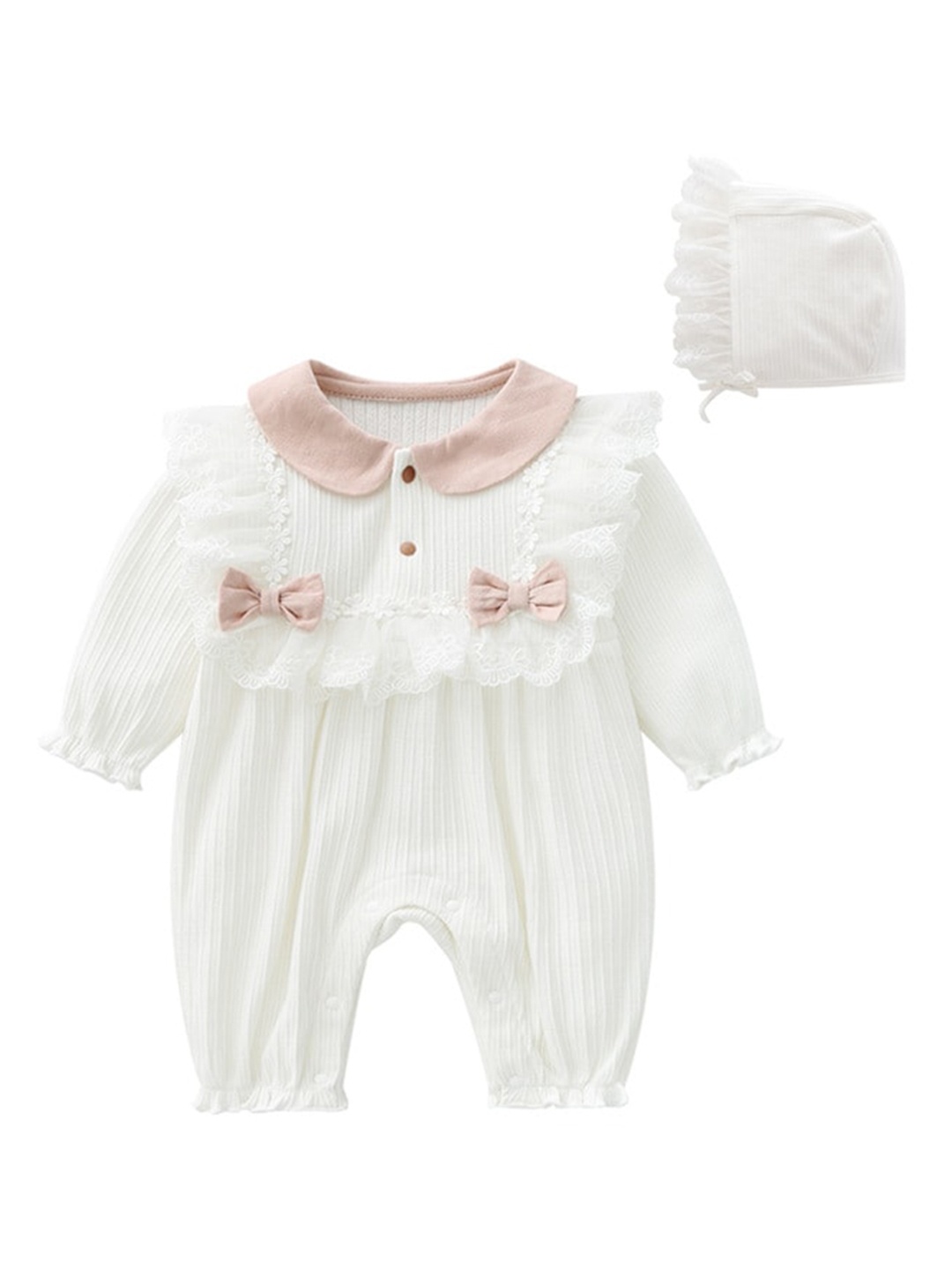 StyleCast Infant Girls White & Pink Self-Design Ruffled Bow Detail Cotton Romper With Cap
StyleCast Infant Girls White & Pink Self-Design Ruffled Bow Detail Cotton Romper With Cap