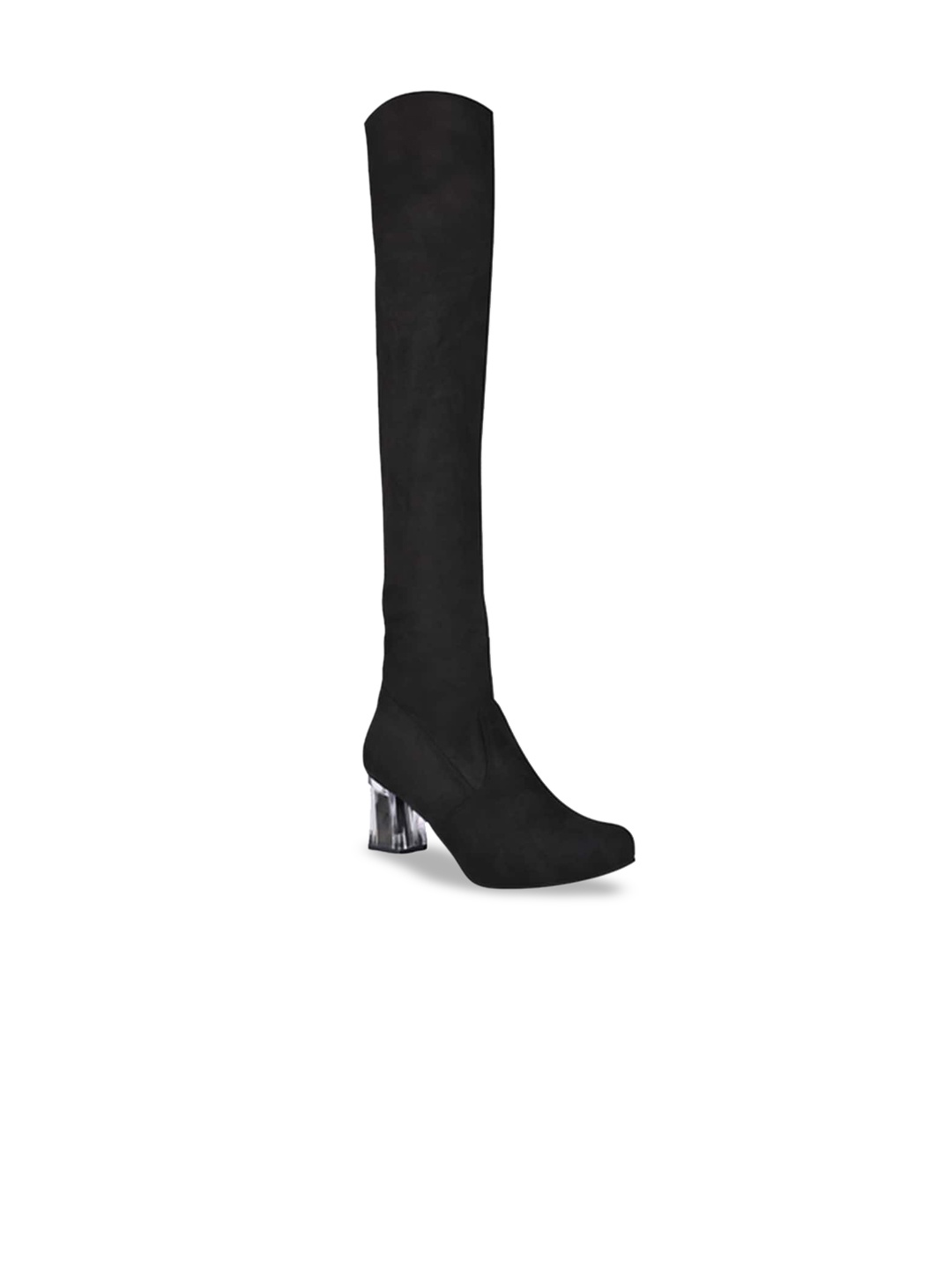 JM Looks Women High Top Block-Heeled Suede Regular Boots, Black