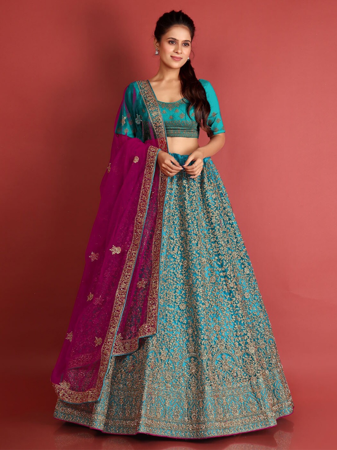 HALFSAREE STUDIO Embroidered Semi-Stitched Lehenga & Unstitched Blouse With Dupatta, Blue
HALFSAREE STUDIO Embroidered Semi-Stitched Lehenga & Unstitched Blouse With Dupatta, Blue