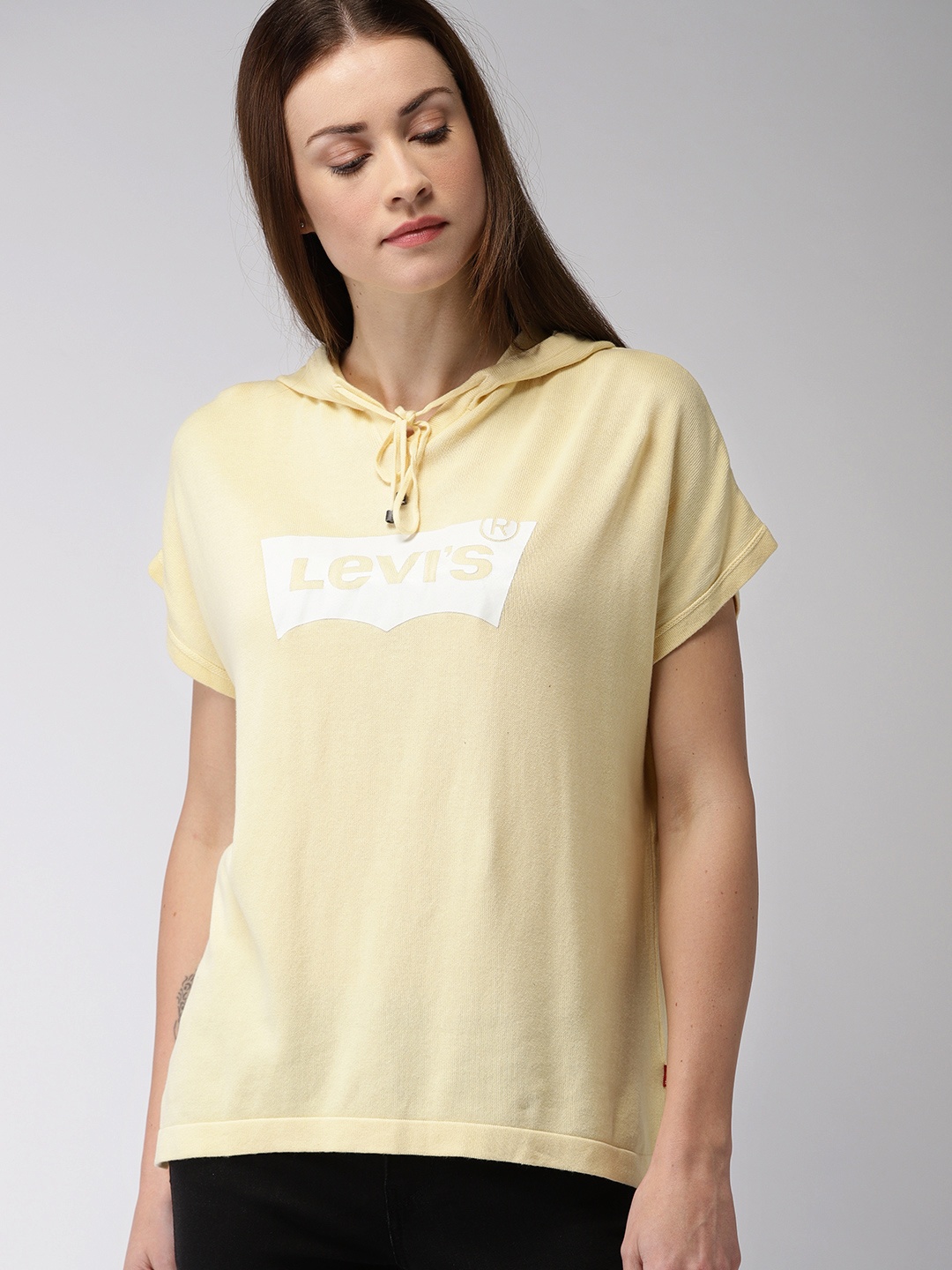 Levis Women Yellow Printed Hooded T-shirt