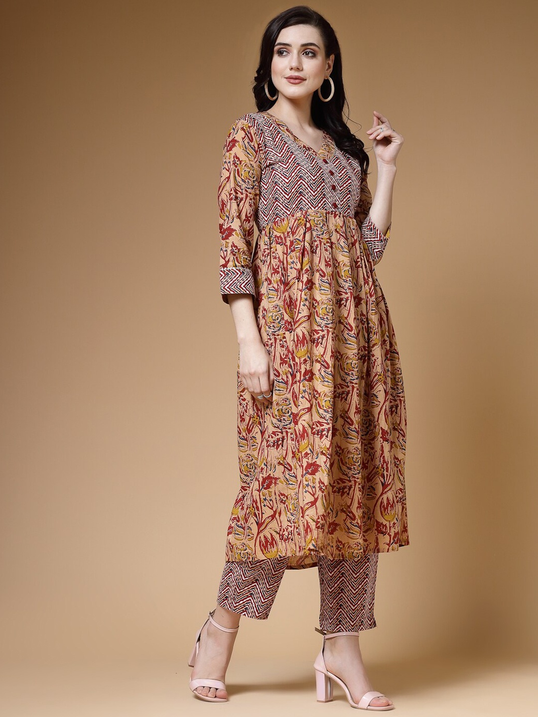 Indibelle Ethnic Motif Printed Pleated Pure Cotton A-Line Kurta with Trousers, Maroon
Indibelle Ethnic Motif Printed Pleated Pure Cotton A-Line Kurta with Trousers, Maroon