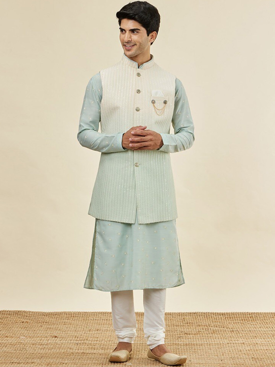 Twamev Ethnic Motifs Woven Design Georgette Straight Kurta With Churidar & Jacket, Green
Twamev Ethnic Motifs Woven Design Georgette Straight Kurta With Churidar & Jacket, Green