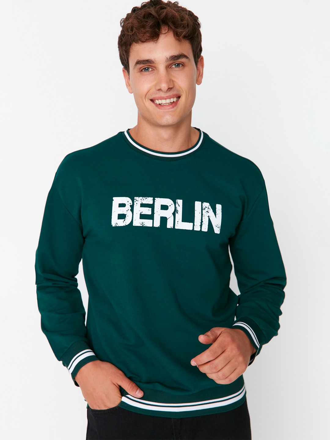 Trendyol Typography Printed Sweatshirt, Green
