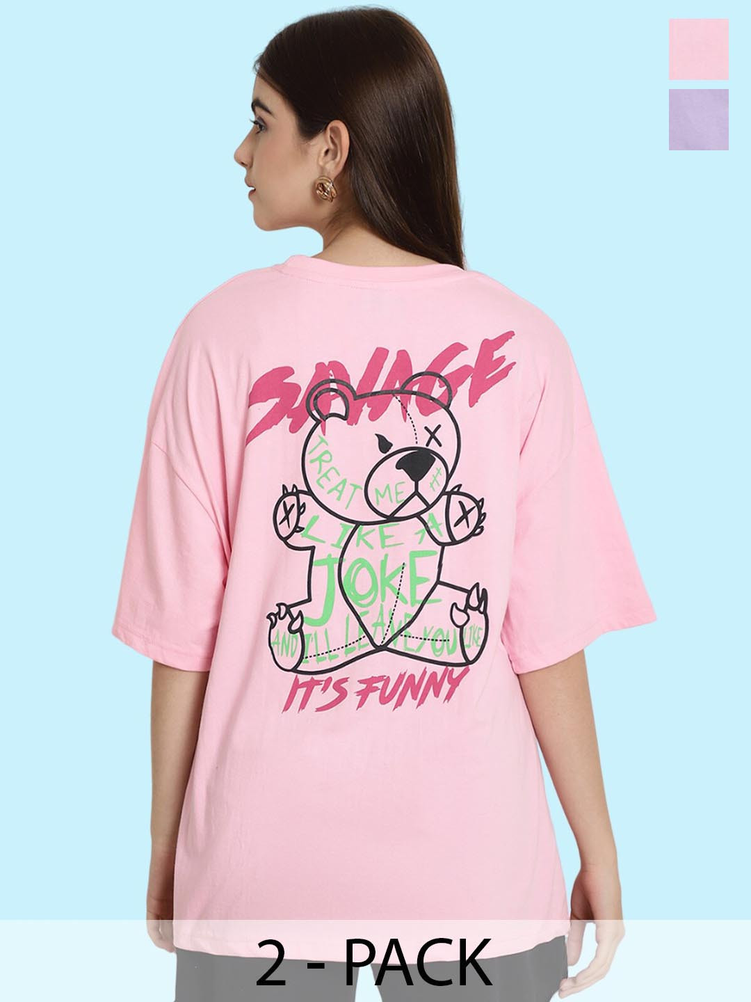 BAESD Pack Of 2 Typography Printed Drop-Shoulder Sleeves Longline Cotton Oversized T-shirt, Pink
BAESD Pack Of 2 Typography Printed Drop-Shoulder Sleeves Longline Cotton Oversized T-shirt, Pink