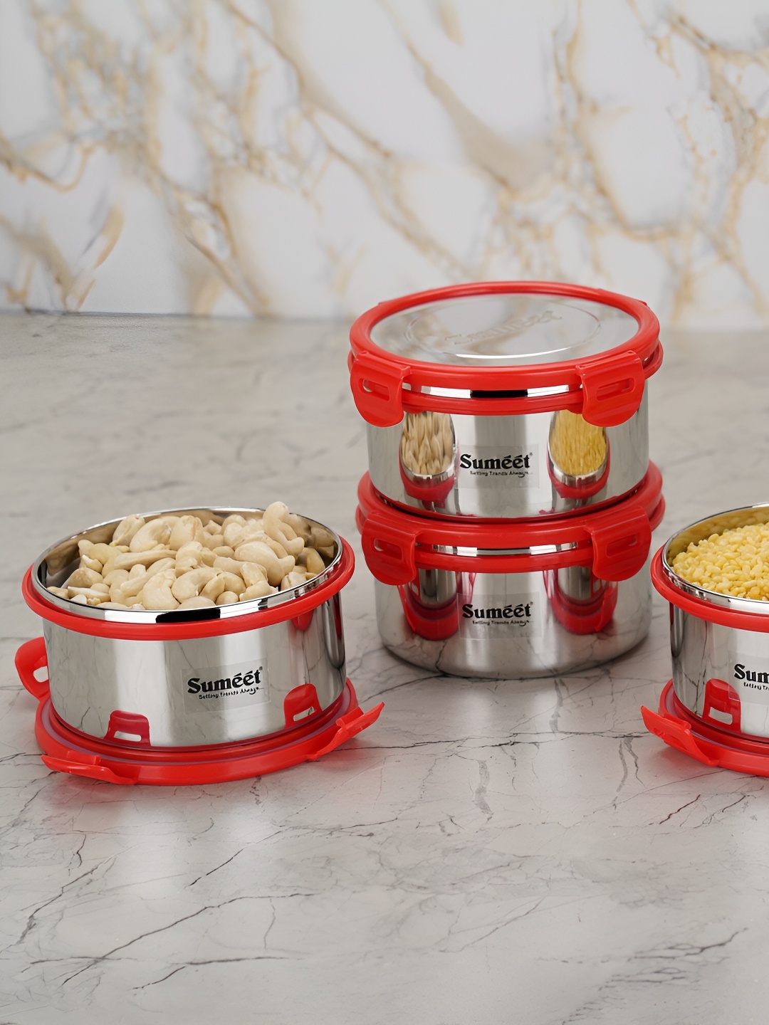 Sumeet Red 4 Pieces Stainless Steel Dishwasher Safe Food Container With Lid 750 ml Each, Silver
Sumeet Red 4 Pieces Stainless Steel Dishwasher Safe Food Container With Lid 750 ml Each, Silver